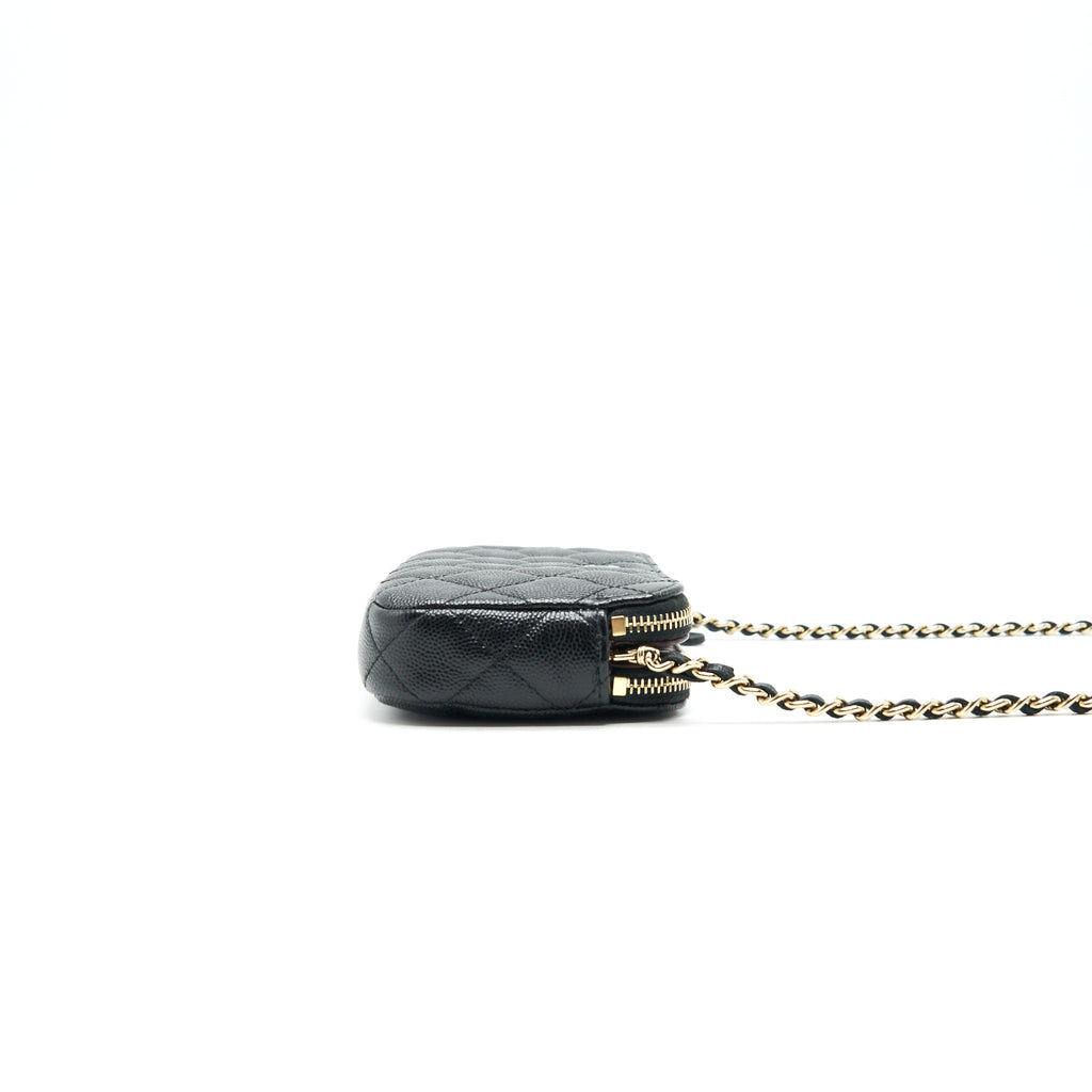 CHANEL DOUBLE ZIP WALLET ON CHAIN CAVIAR BLACK LGHW