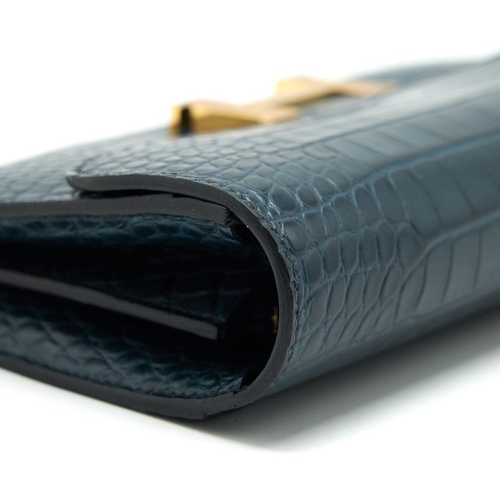 HERMES CONSTANCE LONG WALLET ALLIGATOR VERT ROUSSEAU GHW