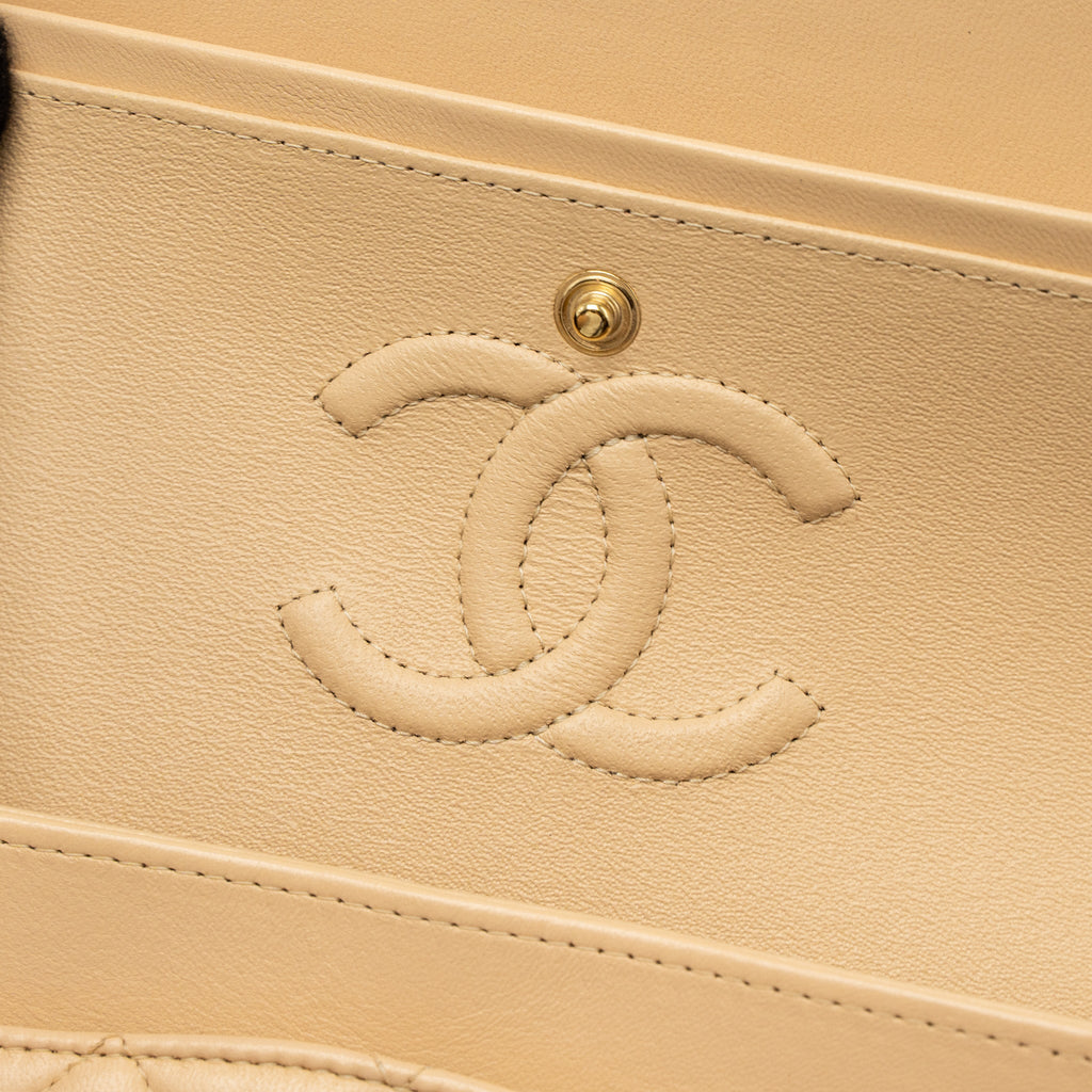 CHANEL SMALL CLASSIC FLAP BAG LAMBSKIN BEIGE GHW