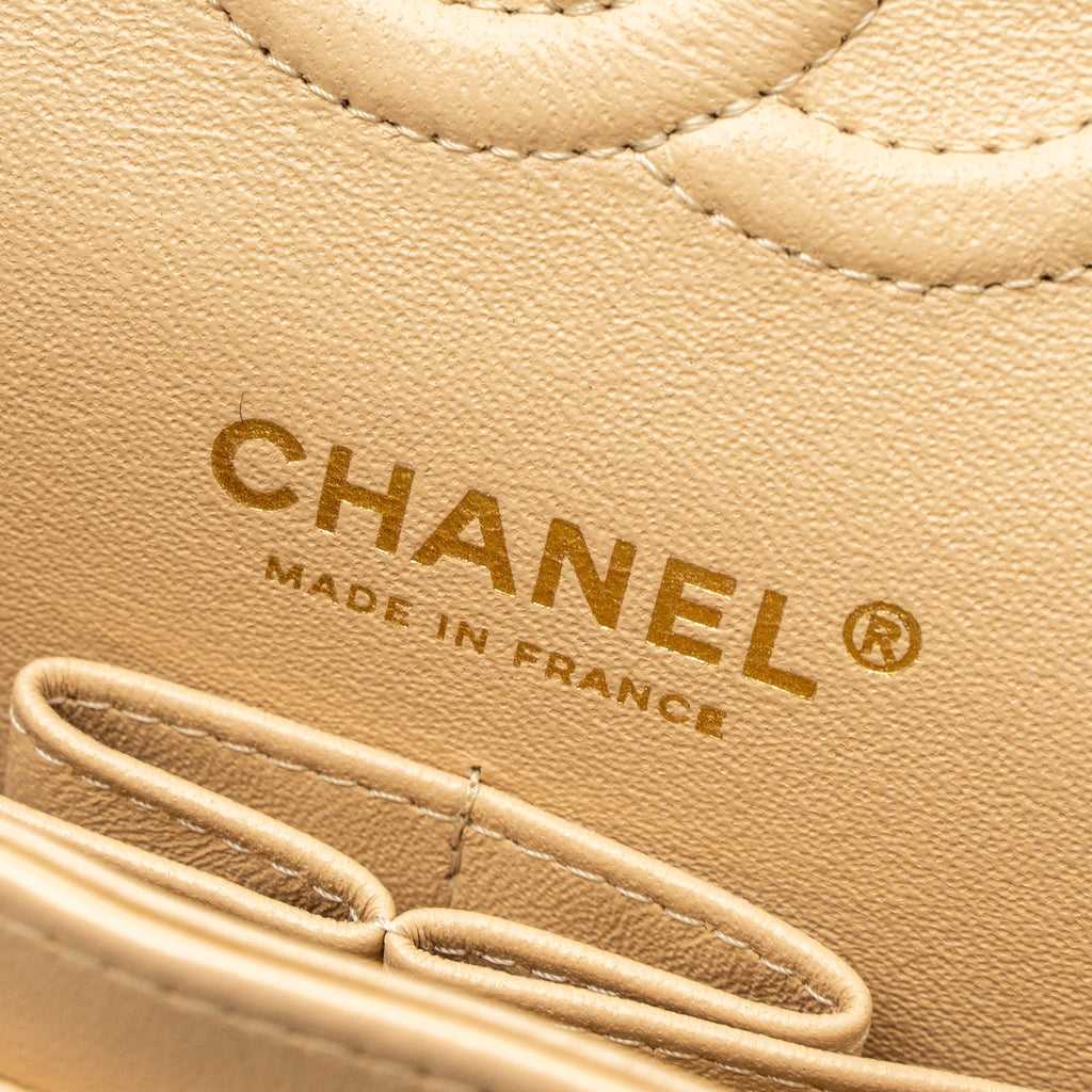 CHANEL SMALL CLASSIC FLAP BAG LAMBSKIN BEIGE GHW