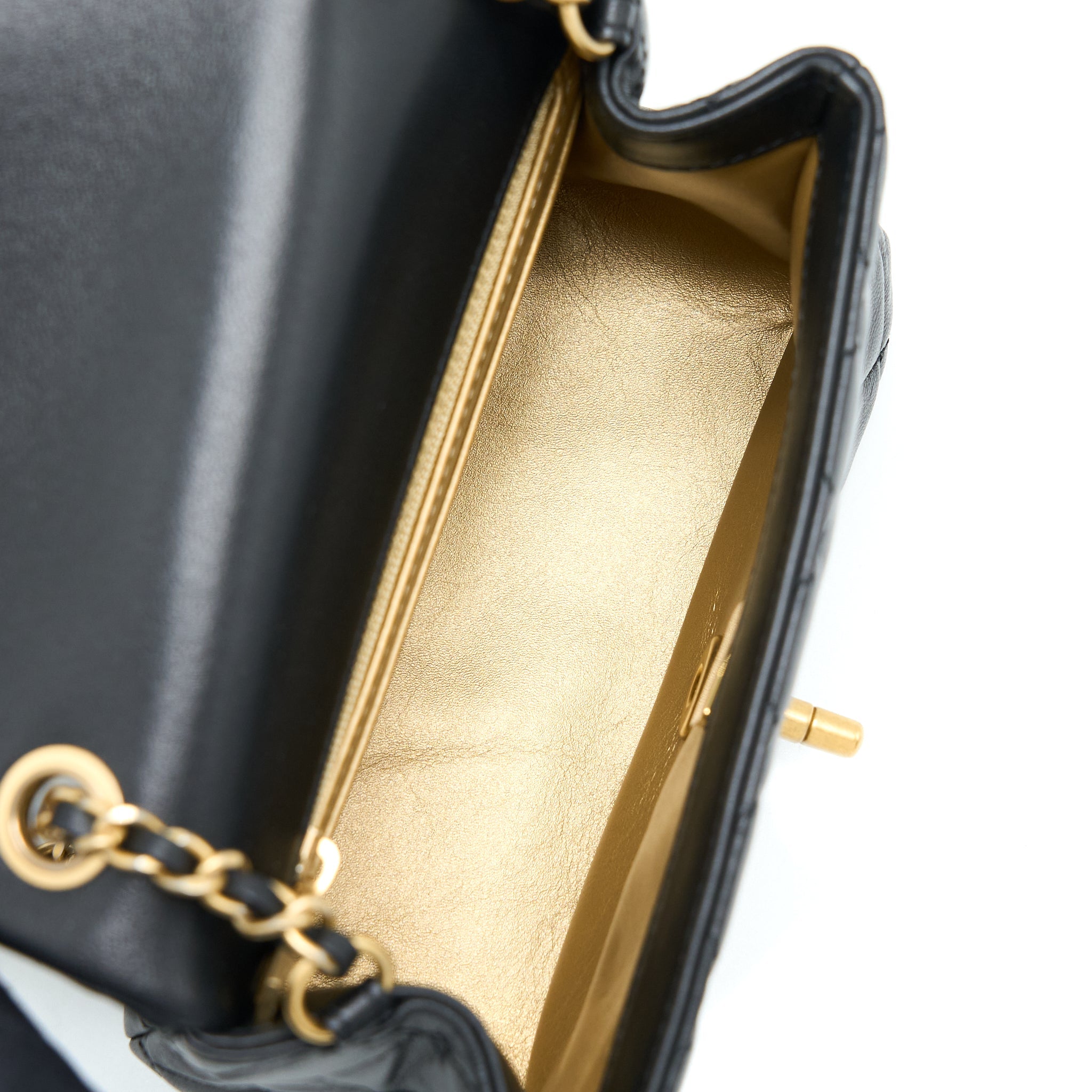 CHANEL PEARL CRUSH MINI SQUARE LAMBSKIN BLACK BRUSHED GHW (MICROCHIP)