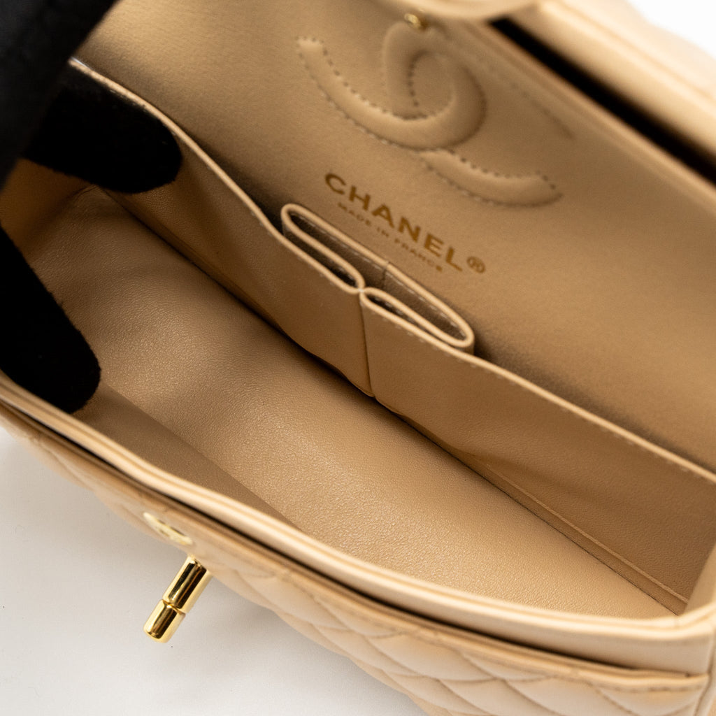 CHANEL SMALL CLASSIC FLAP BAG LAMBSKIN BEIGE GHW