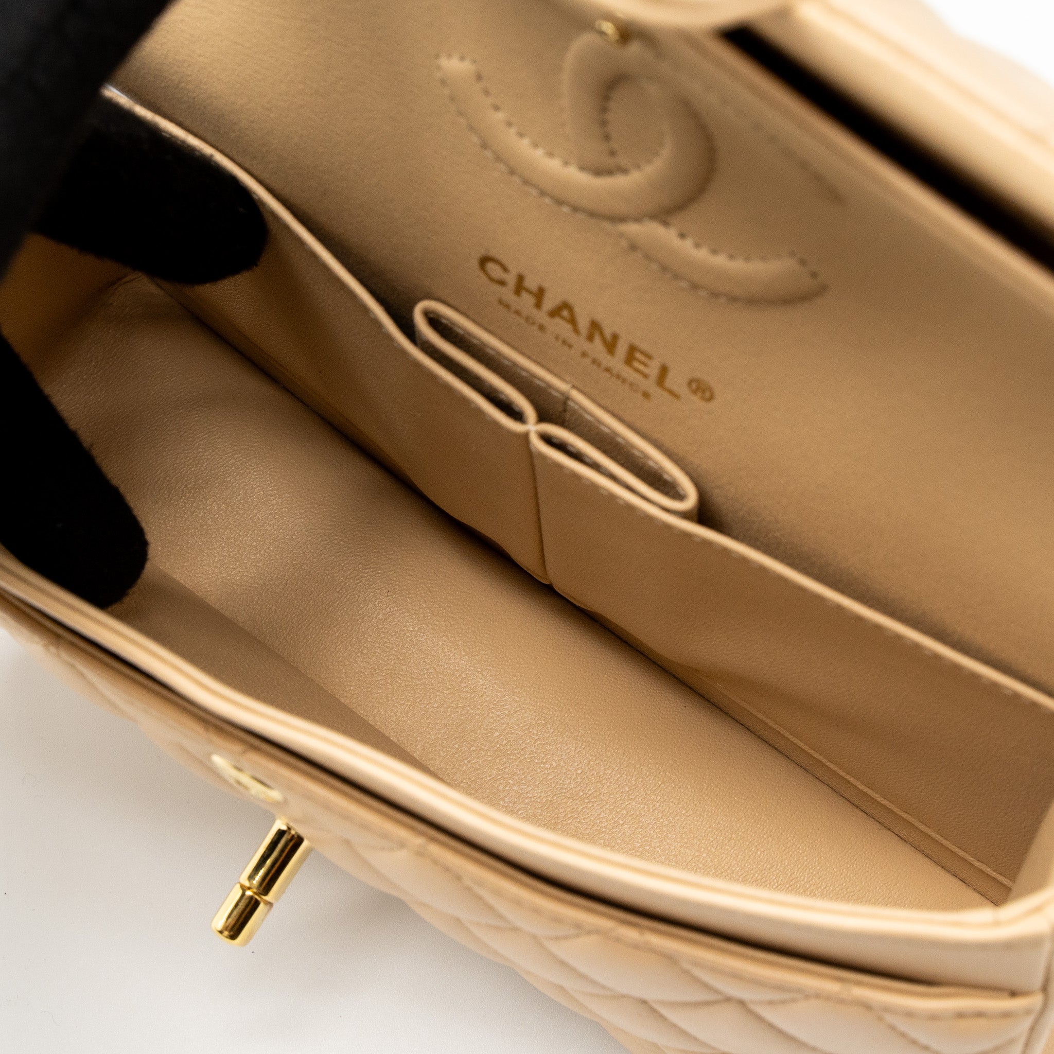 CHANEL SMALL CLASSIC FLAP BAG LAMBSKIN BEIGE GHW