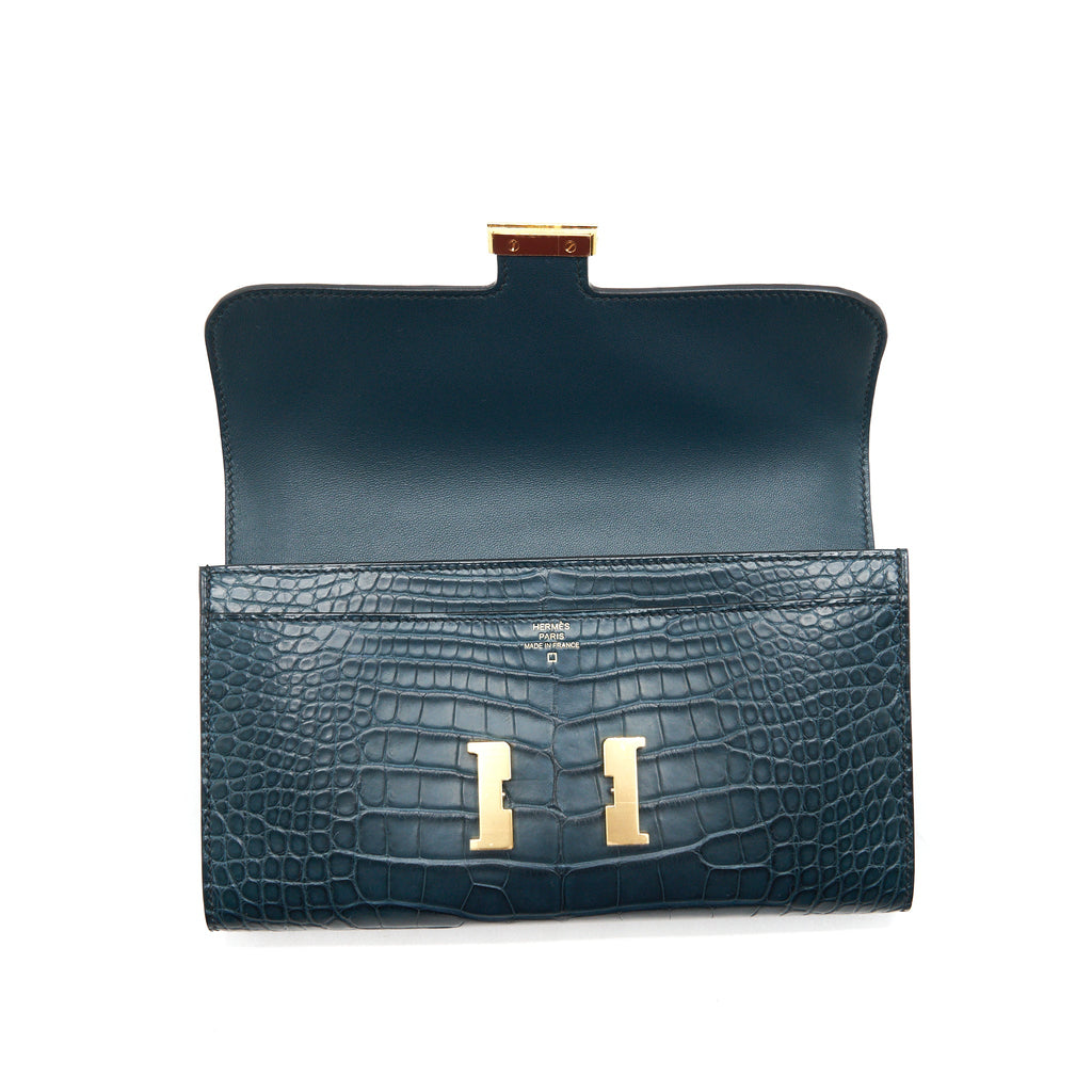 HERMES CONSTANCE LONG WALLET ALLIGATOR VERT ROUSSEAU GHW