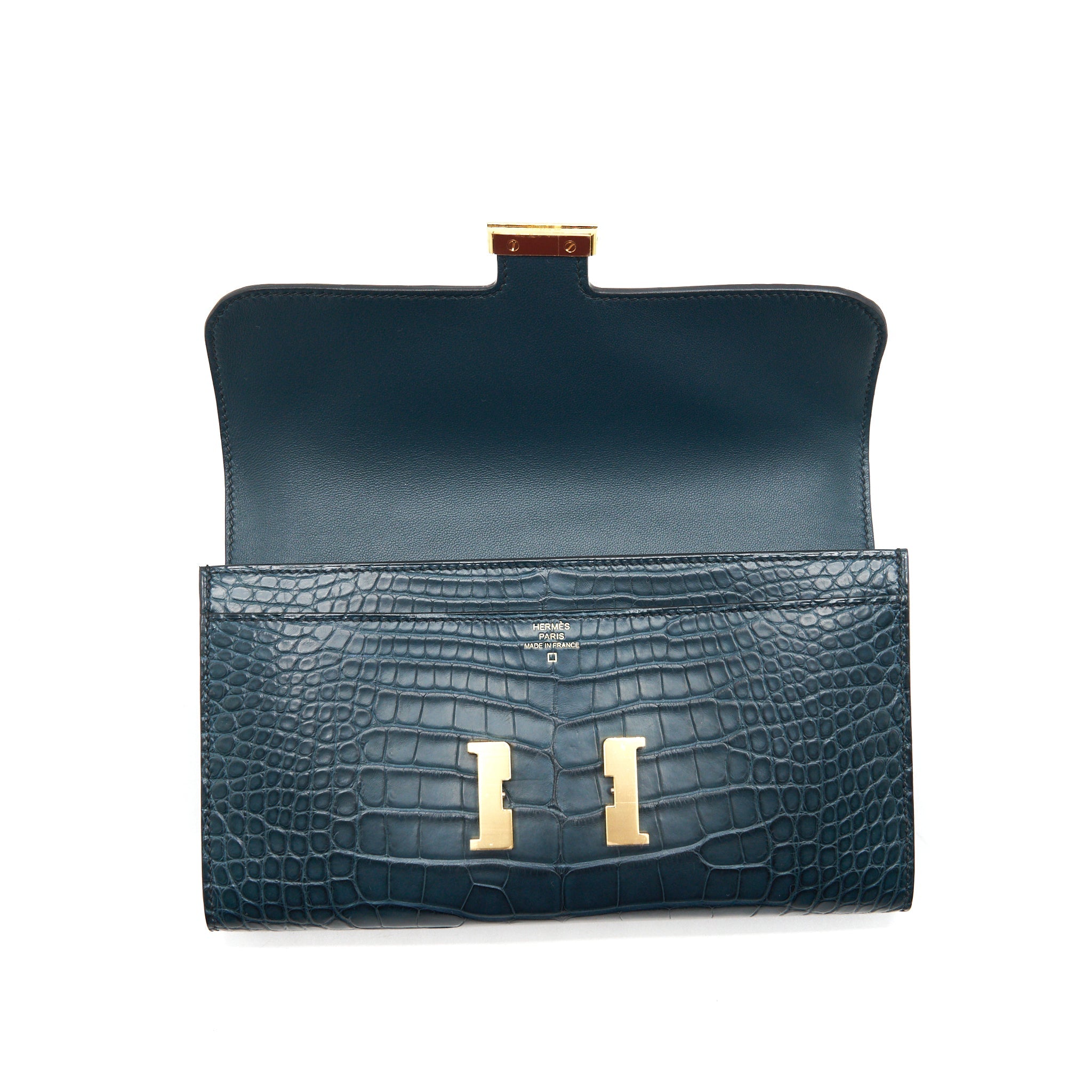HERMES CONSTANCE LONG WALLET ALLIGATOR VERT ROUSSEAU GHW
