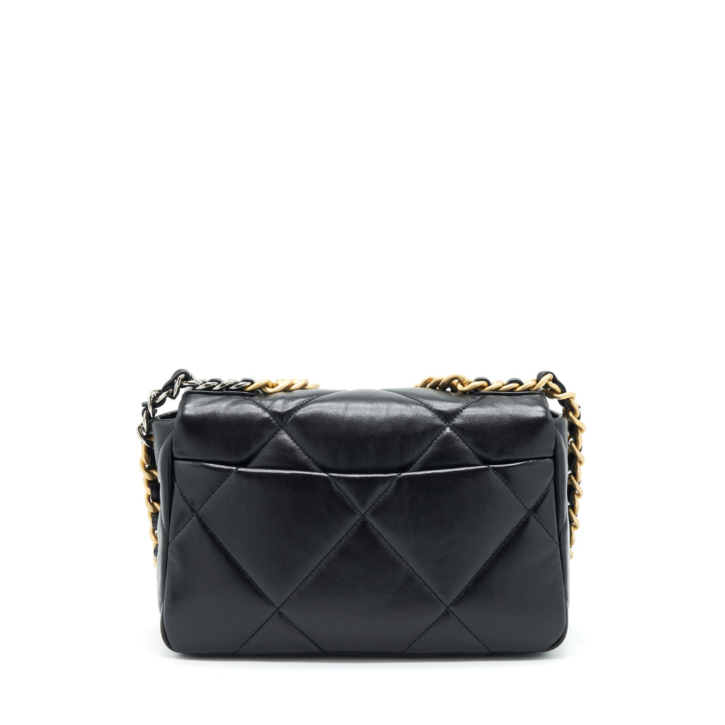 CHANEL SMALL 19 BAG LAMBSKIN BLACK GHW (MICROCHIP)