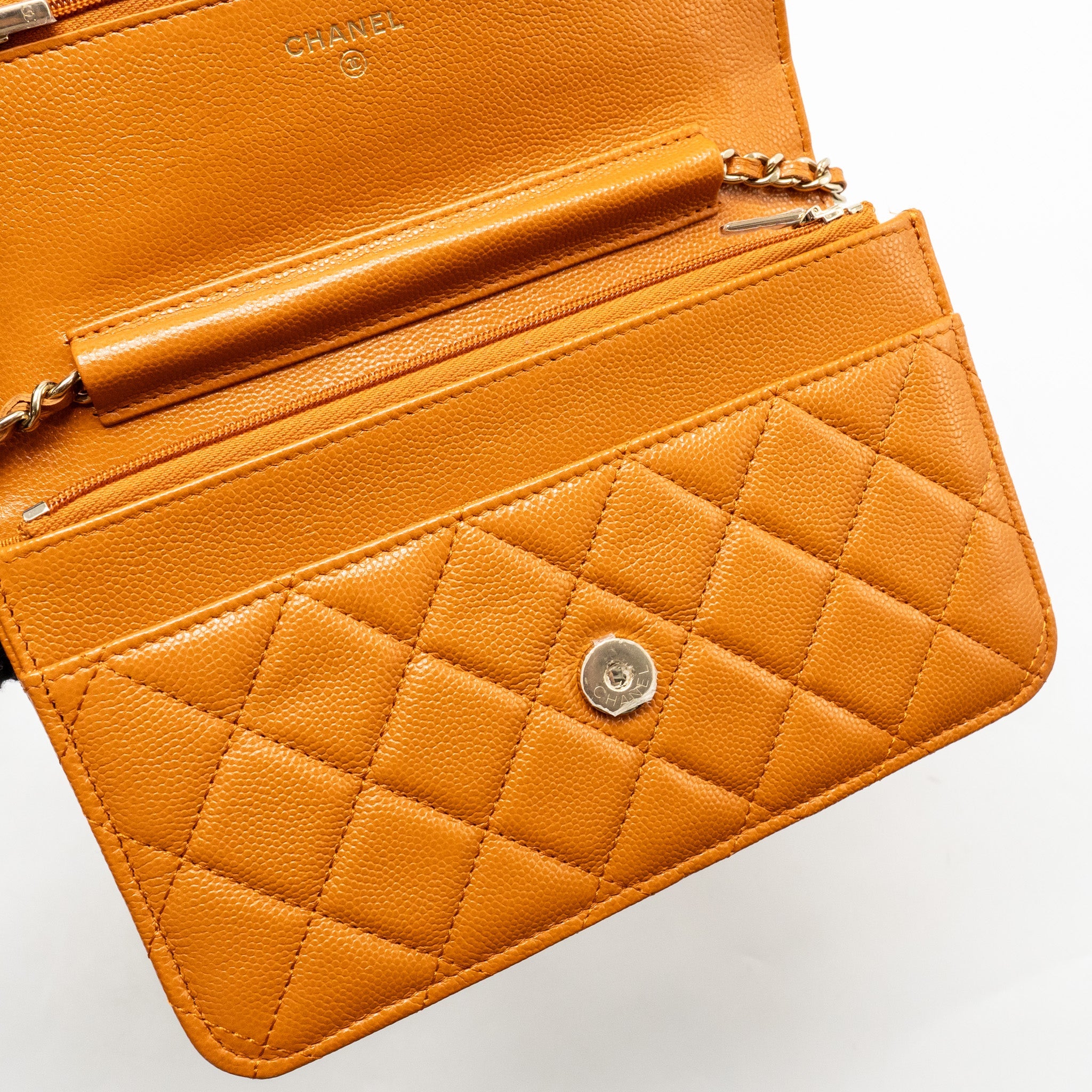 CHANEL CLASSIC WALLET ON CHAIN CAVIAR CARAMEL GHW (MICROCHIP)