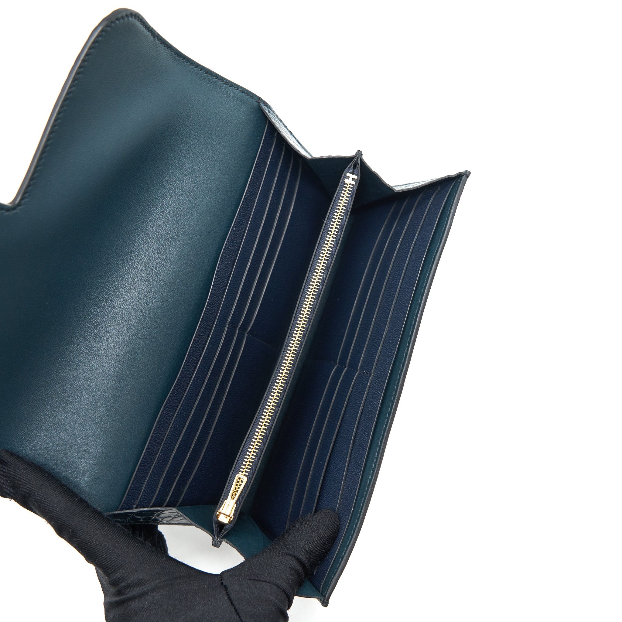 HERMES CONSTANCE LONG WALLET ALLIGATOR VERT ROUSSEAU GHW