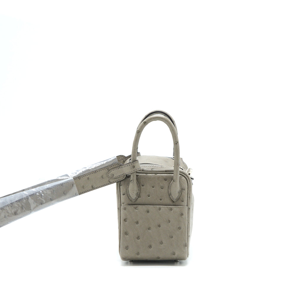 HERMES MINI LINDY OSTRICH 81 GRIS TOURTERELLE SHW