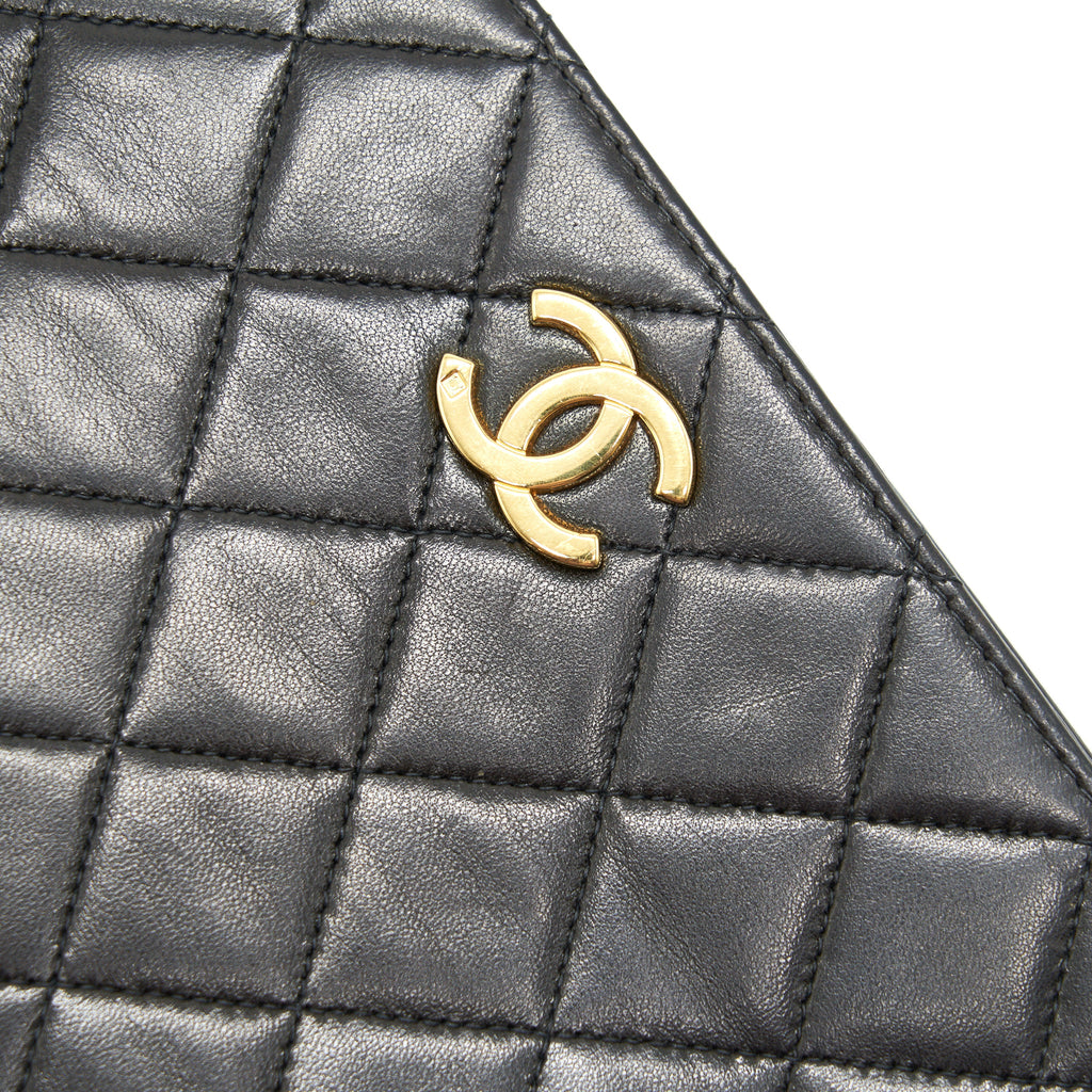 CHANEL VINTAGE LAMBSKIN FLAP BAG WITH CHAIN BLACK 24K GHW