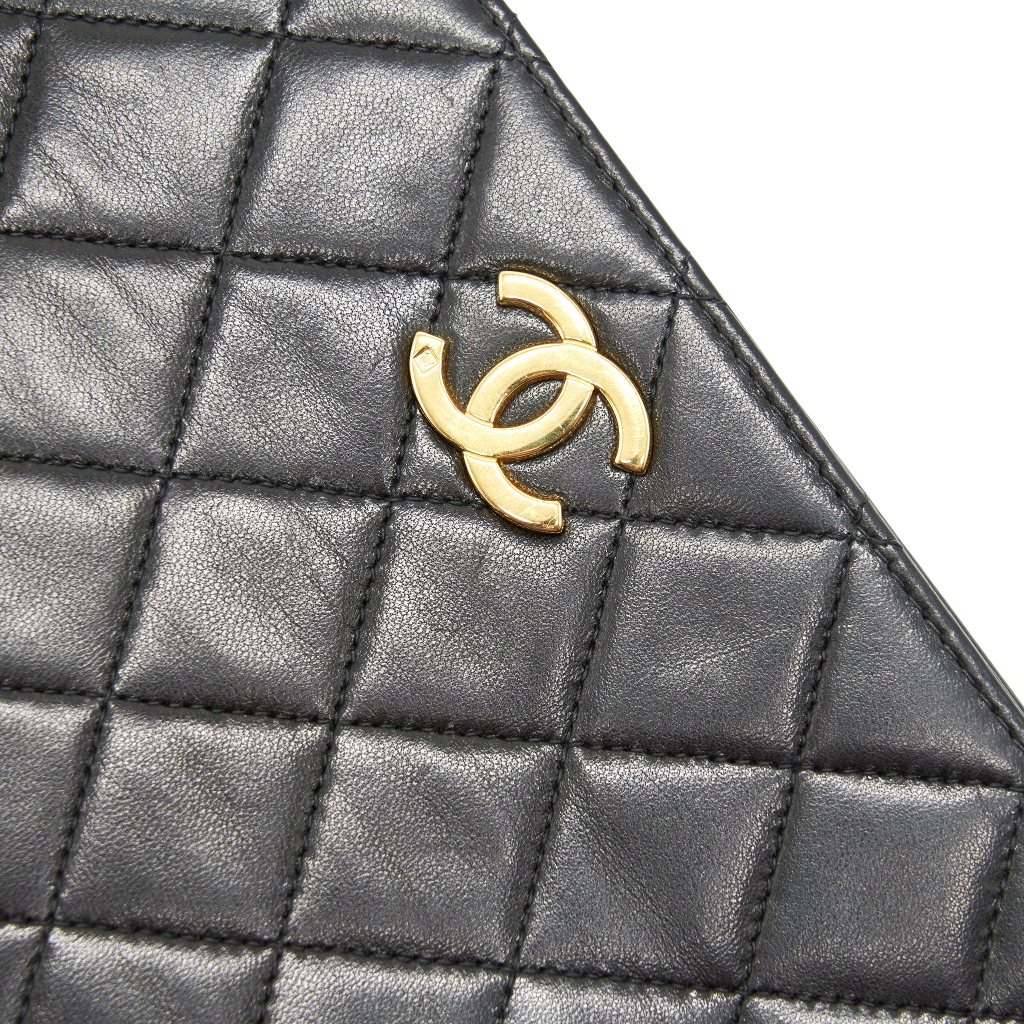 CHANEL VINTAGE LAMBSKIN FLAP BAG WITH CHAIN BLACK 24K GHW