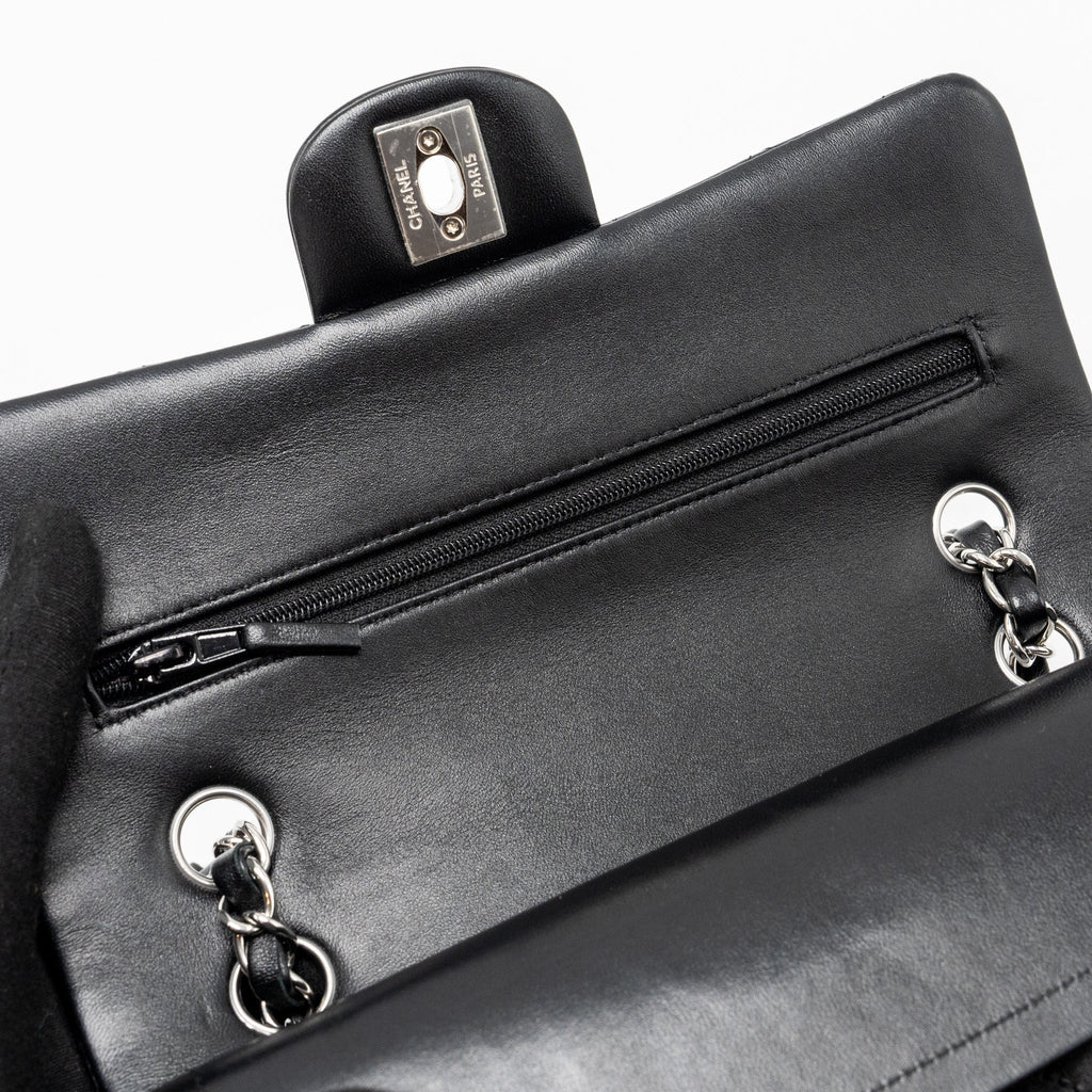 CHANEL SMALL CLASSIC DOUBLE FLAP BAG LAMBSKIN BLACK SHW (MICROCHIP)