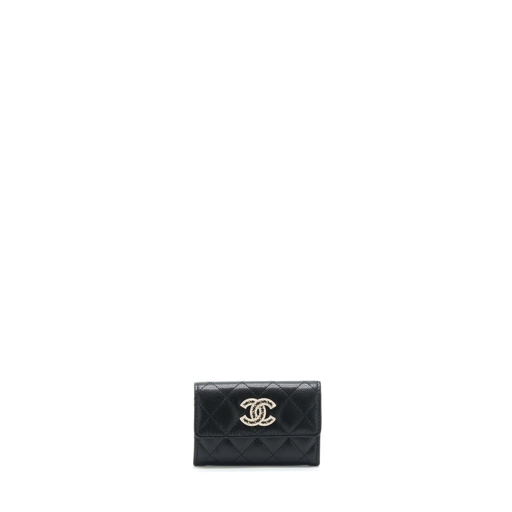 CHANEL 22S DETAILED LOGO MINI FLAP CARD HOLDER CAVIAR BLACK LGHW