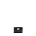 CHANEL 22S DETAILED LOGO MINI FLAP CARD HOLDER CAVIAR BLACK LGHW