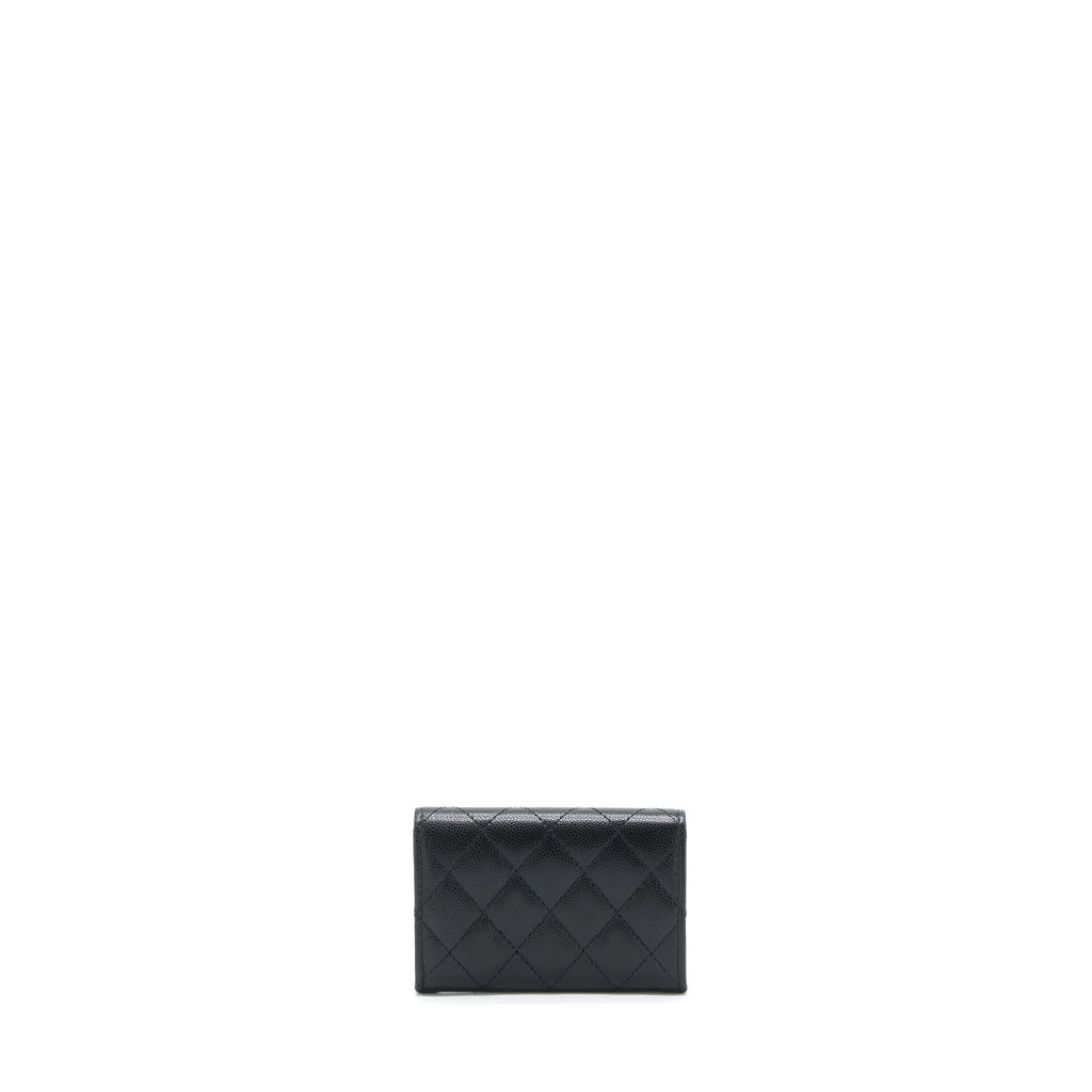 CHANEL 22S DETAILED LOGO MINI FLAP CARD HOLDER CAVIAR BLACK LGHW