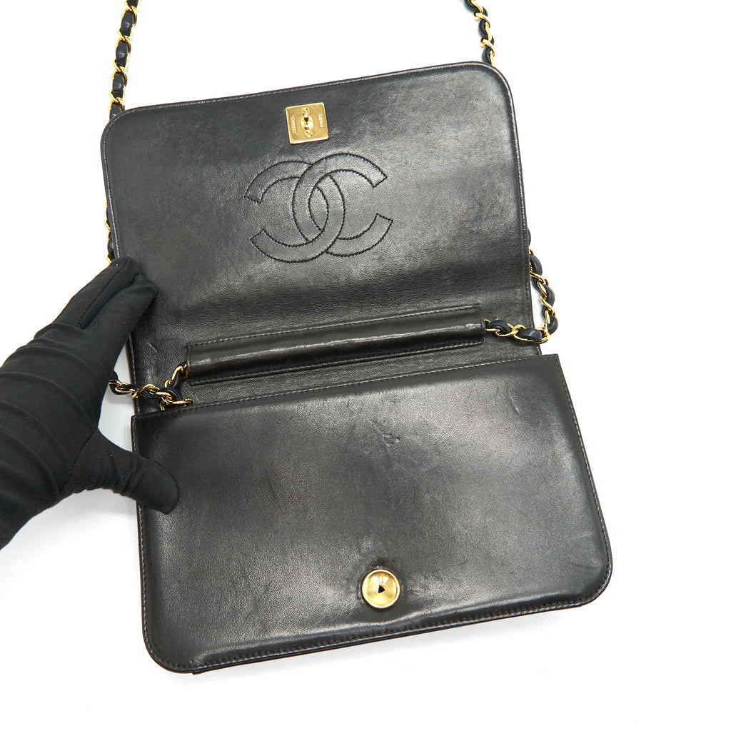 CHANEL VINTAGE LAMBSKIN FLAP BAG WITH CHAIN BLACK 24K GHW