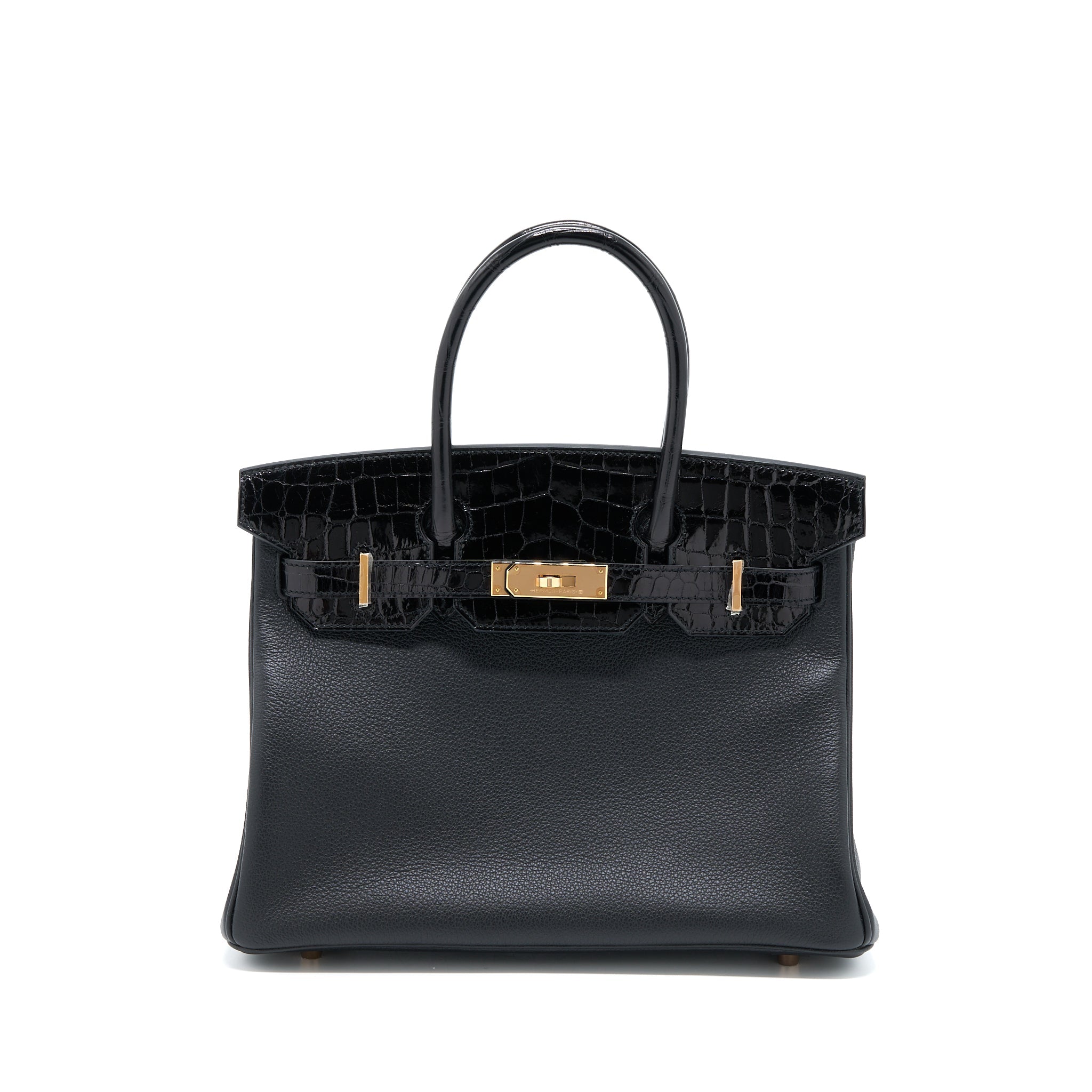 HERMES BIRKIN 30 SHINY TOUCH CROCODILE NILOTICUS/TAIRULLON NOVILLO BLACK RGHW