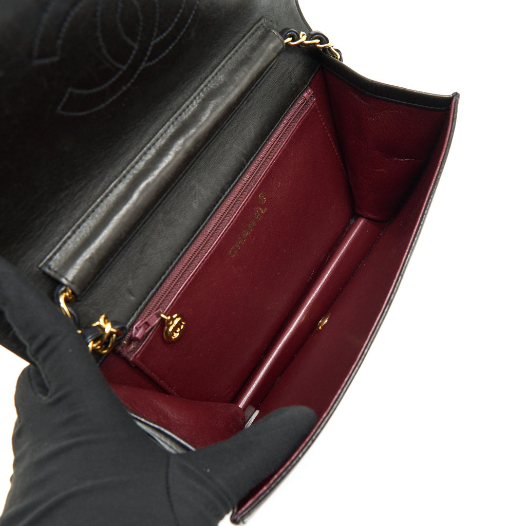 CHANEL VINTAGE LAMBSKIN FLAP BAG WITH CHAIN BLACK 24K GHW