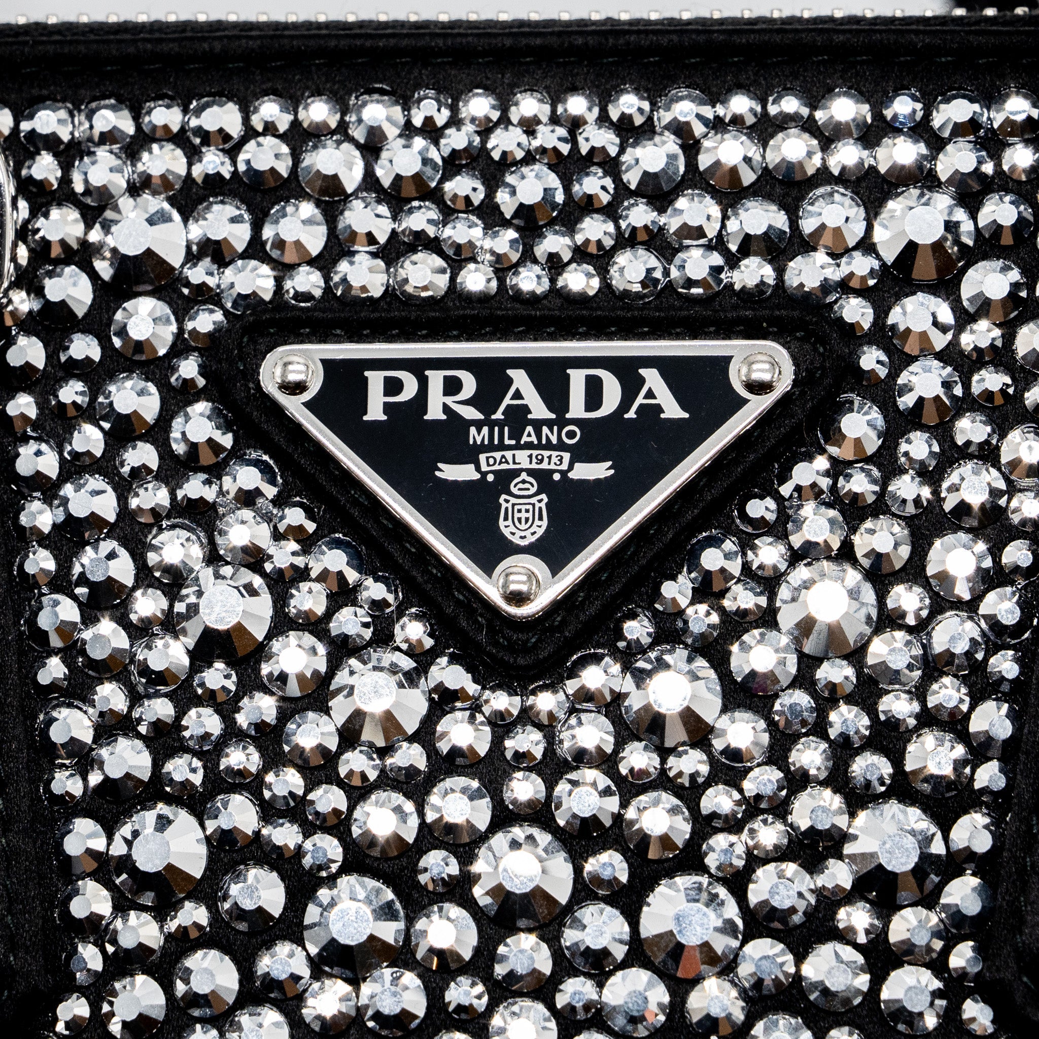 PRADA GALLERIA SATIN MINI BAG WITH CRYSTAL BLACK SHW
