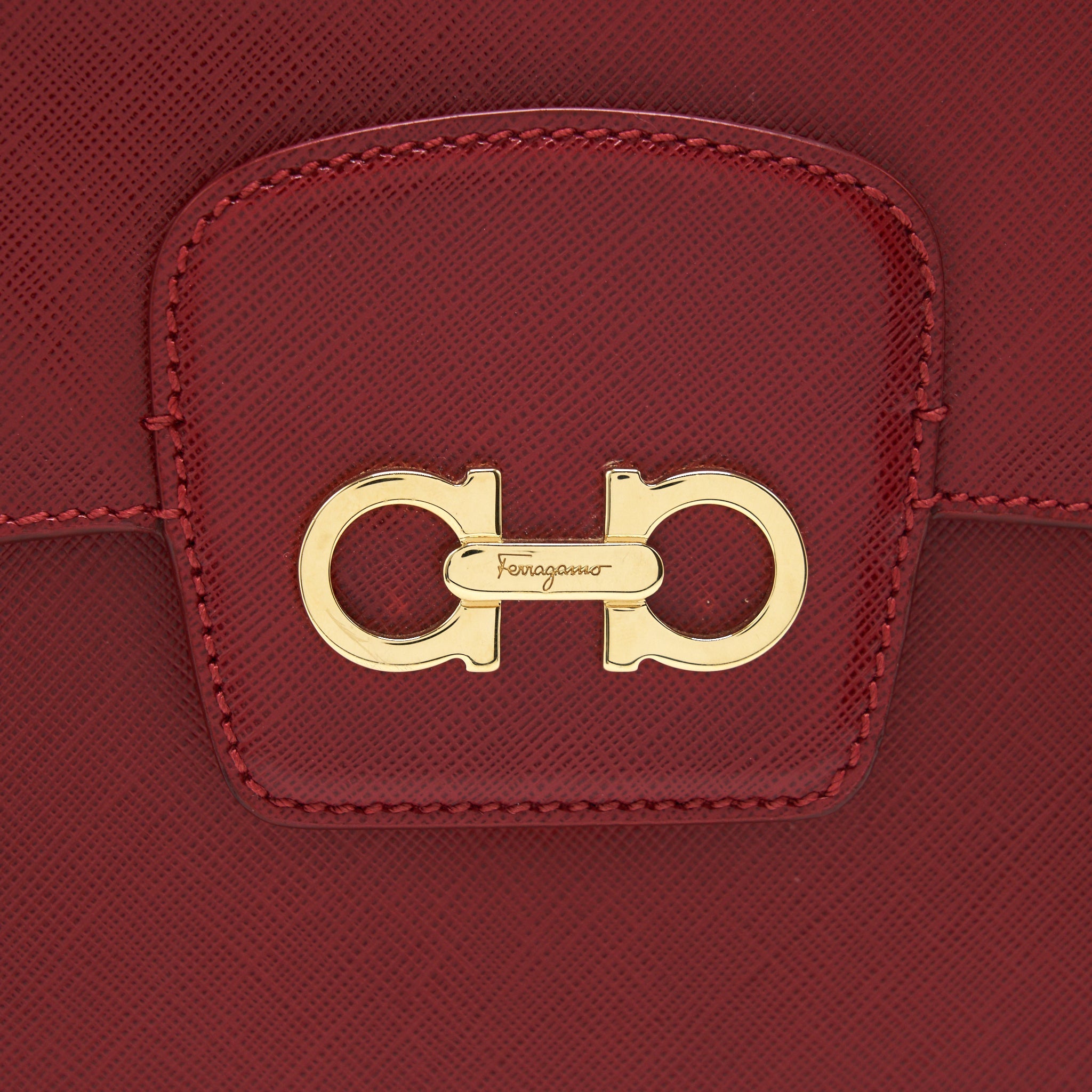 FERRAGAMO TOP HANDLE TOTE BAG SAFFIANO LEATHER RED GHW