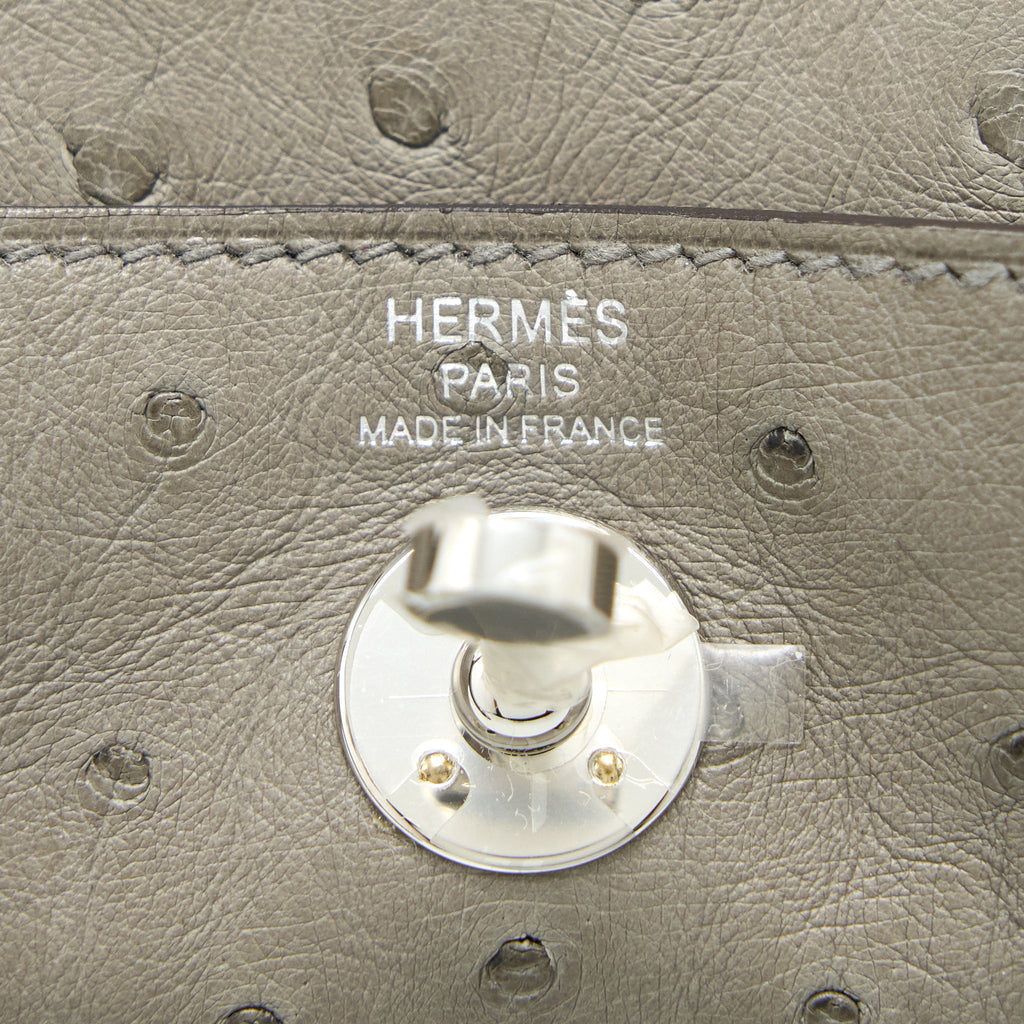 HERMES MINI LINDY OSTRICH 81 GRIS TOURTERELLE SHW