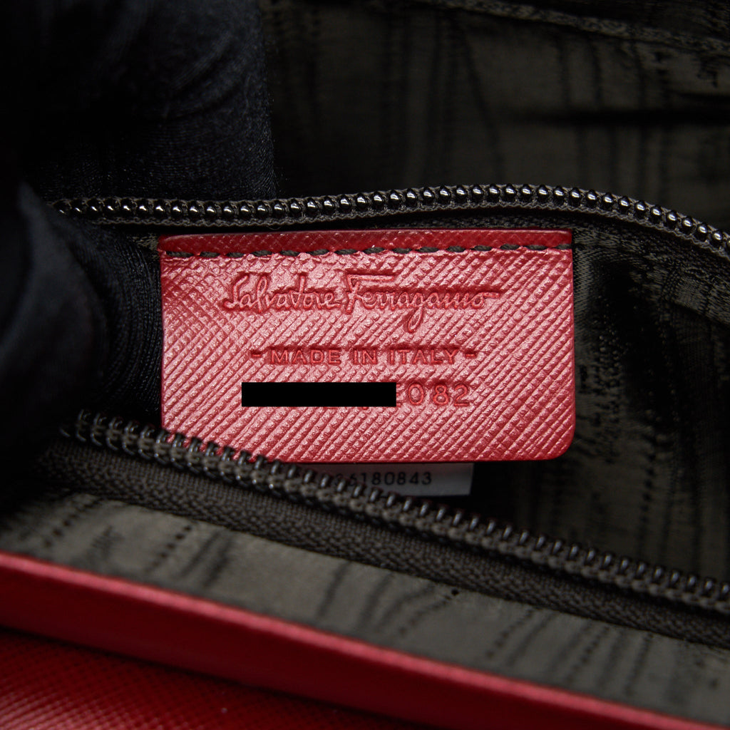 FERRAGAMO TOP HANDLE TOTE BAG SAFFIANO LEATHER RED GHW