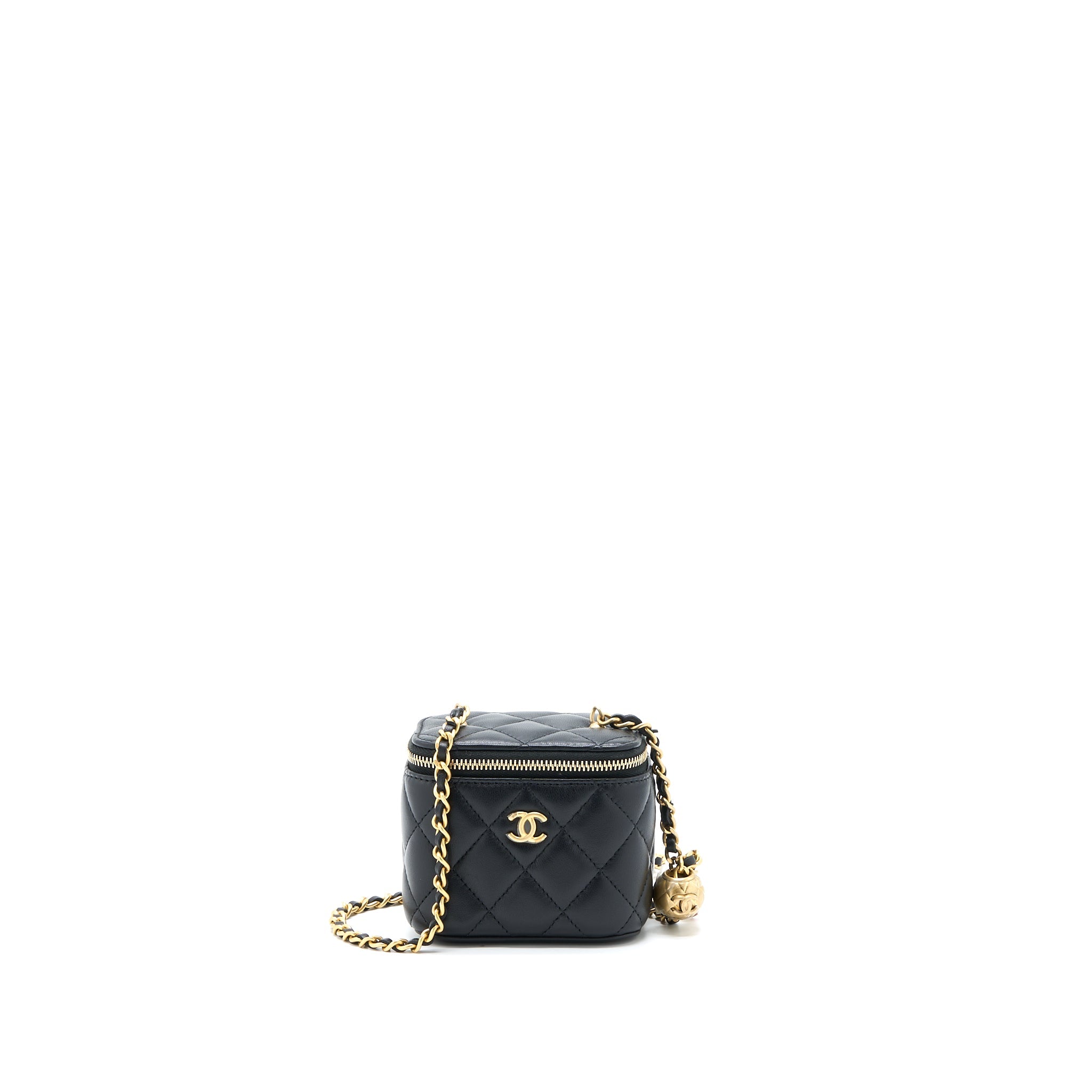 CHANEL PEARL CRUSH MINI VANITY WITH CHAIN LAMBSKIN BLACK GHW (MICROCHIP)
