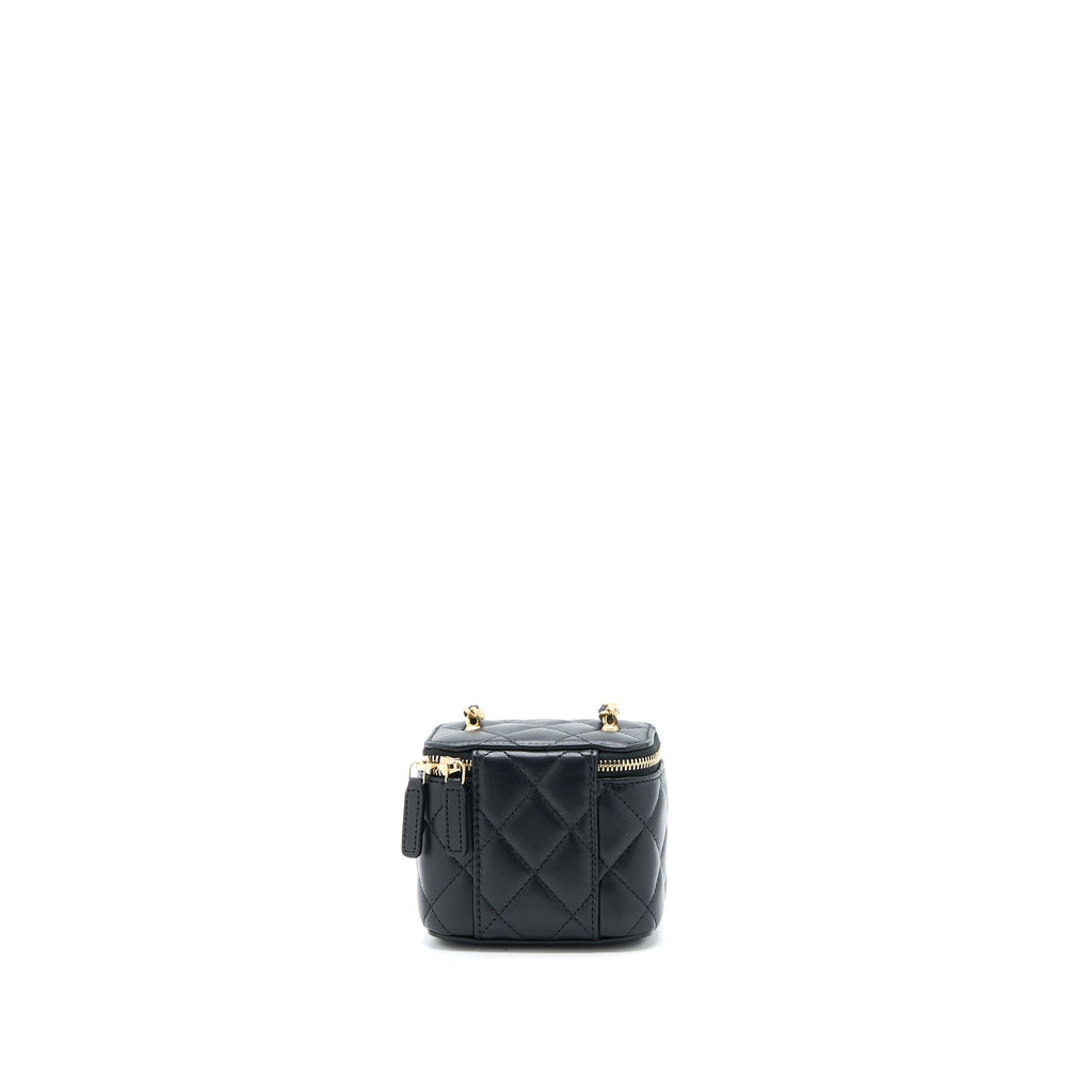 CHANEL PEARL CRUSH MINI VANITY WITH CHAIN LAMBSKIN BLACK GHW (MICROCHIP)