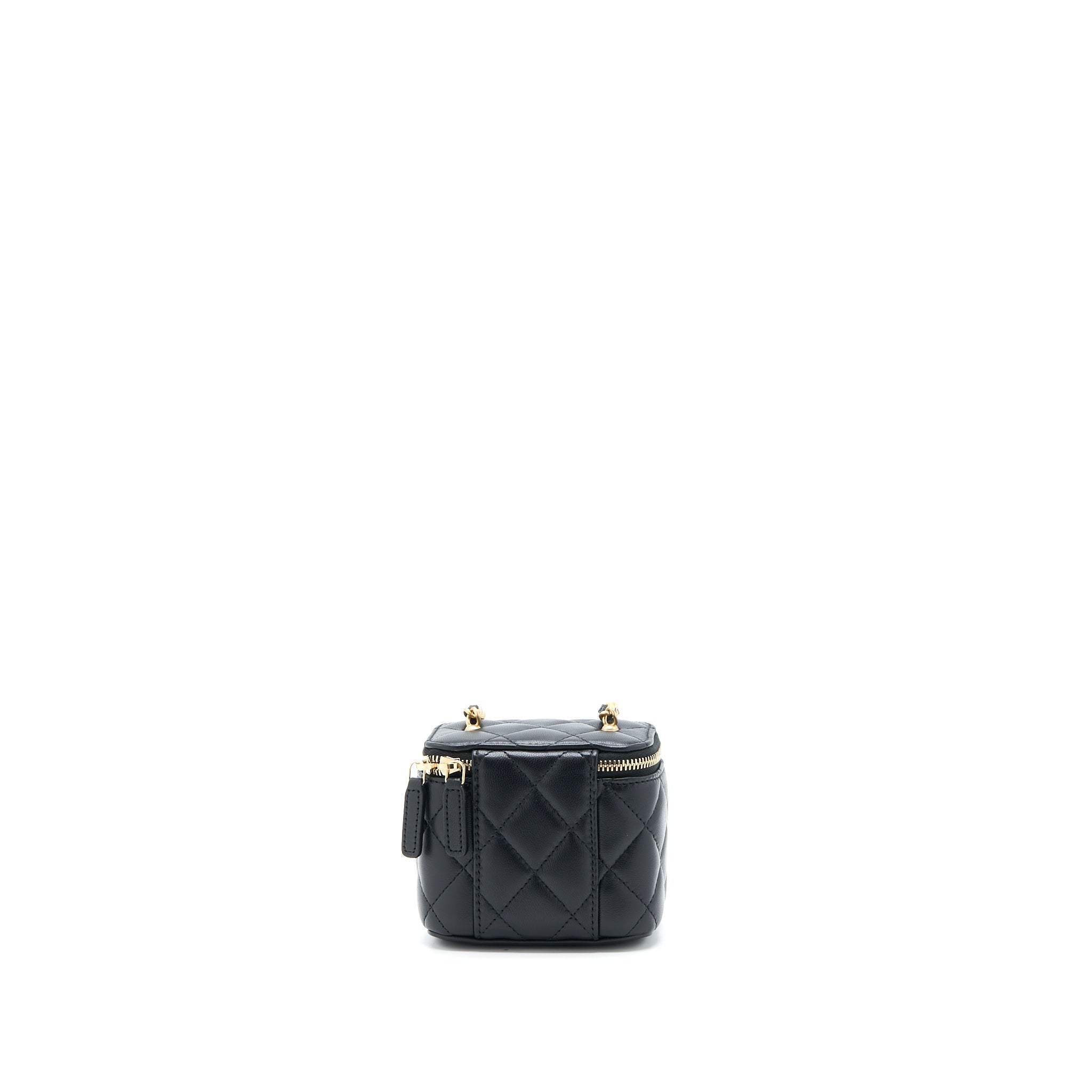 CHANEL PEARL CRUSH MINI VANITY WITH CHAIN LAMBSKIN BLACK GHW (MICROCHIP)