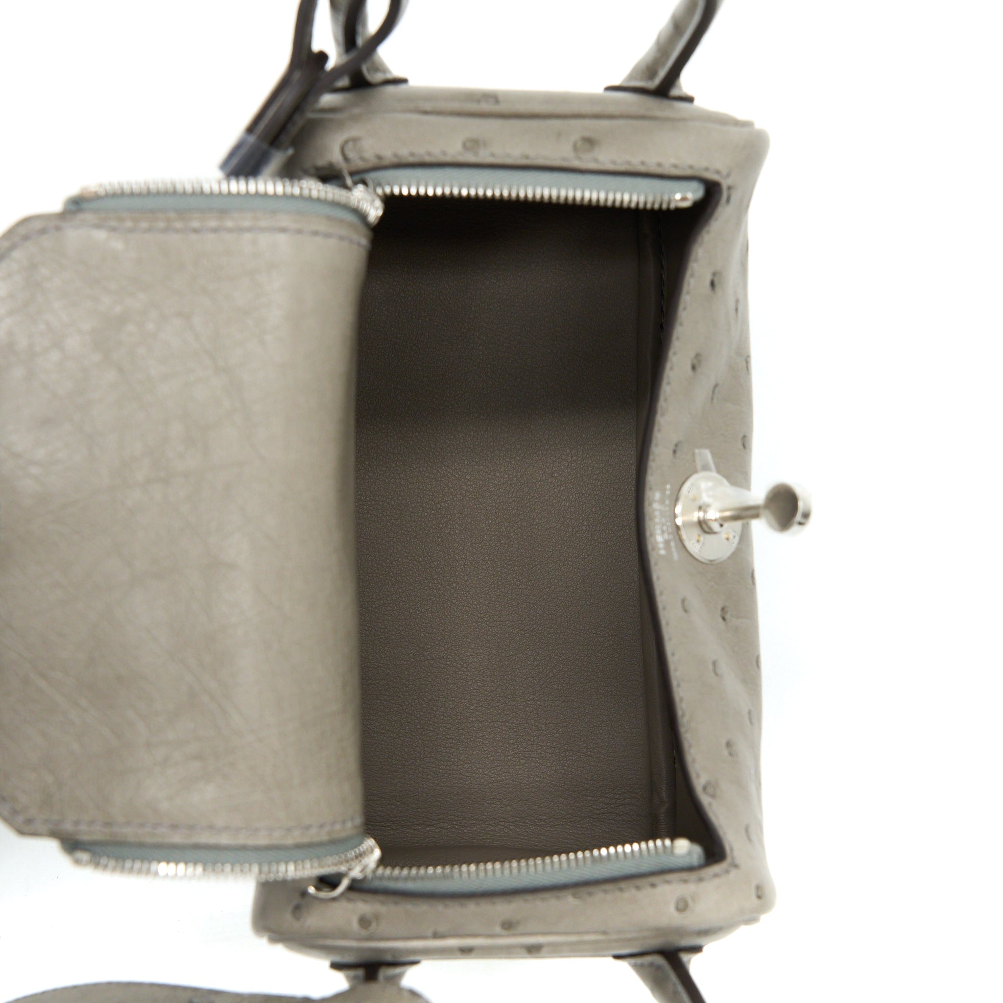 HERMES MINI LINDY OSTRICH 81 GRIS TOURTERELLE SHW