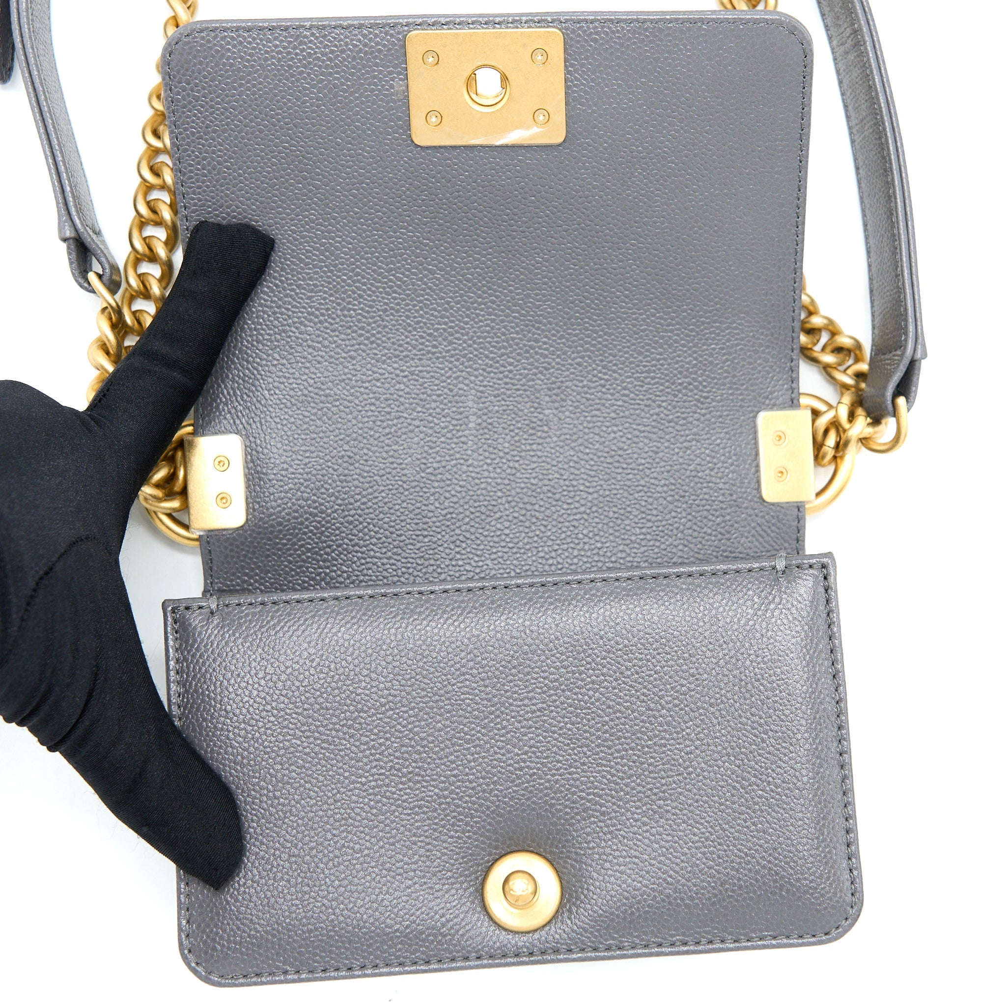 CHANEL MINI BOY BAG CAVIAR GREY BRUSHED GHW (MICROCHIP)
