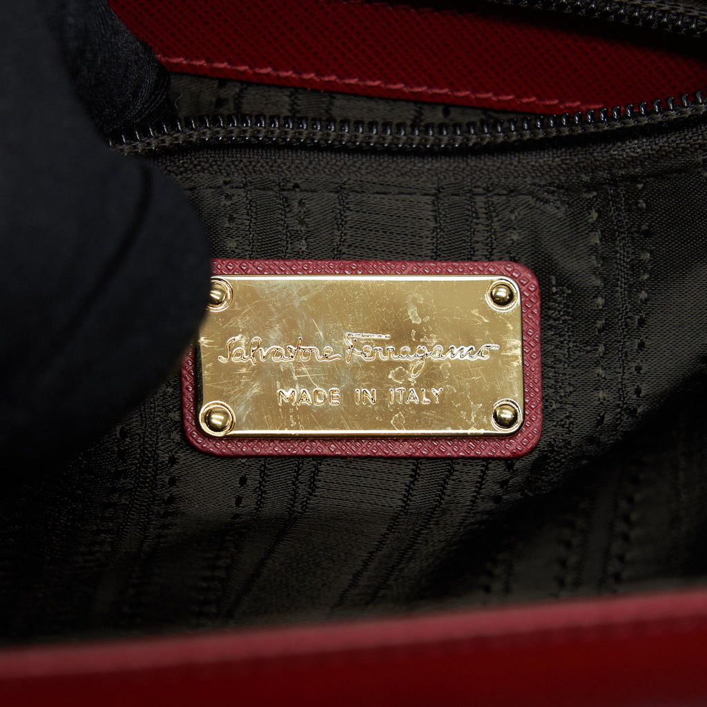 FERRAGAMO TOP HANDLE TOTE BAG SAFFIANO LEATHER RED GHW