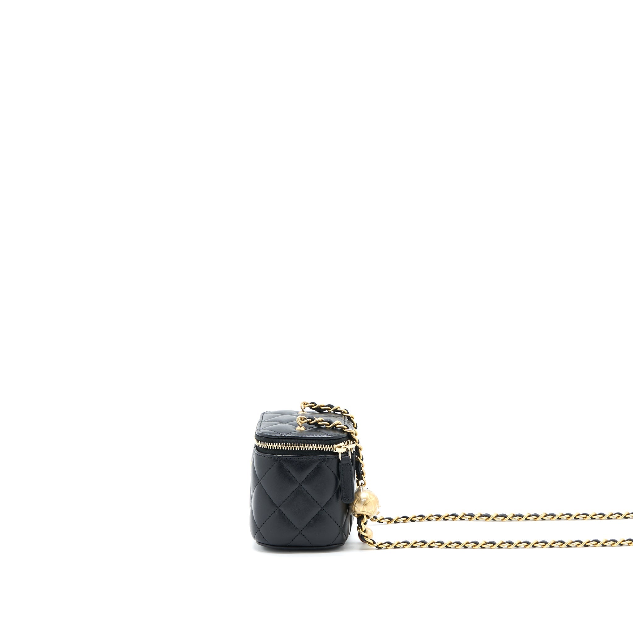 CHANEL PEARL CRUSH MINI VANITY WITH CHAIN LAMBSKIN BLACK GHW (MICROCHIP)