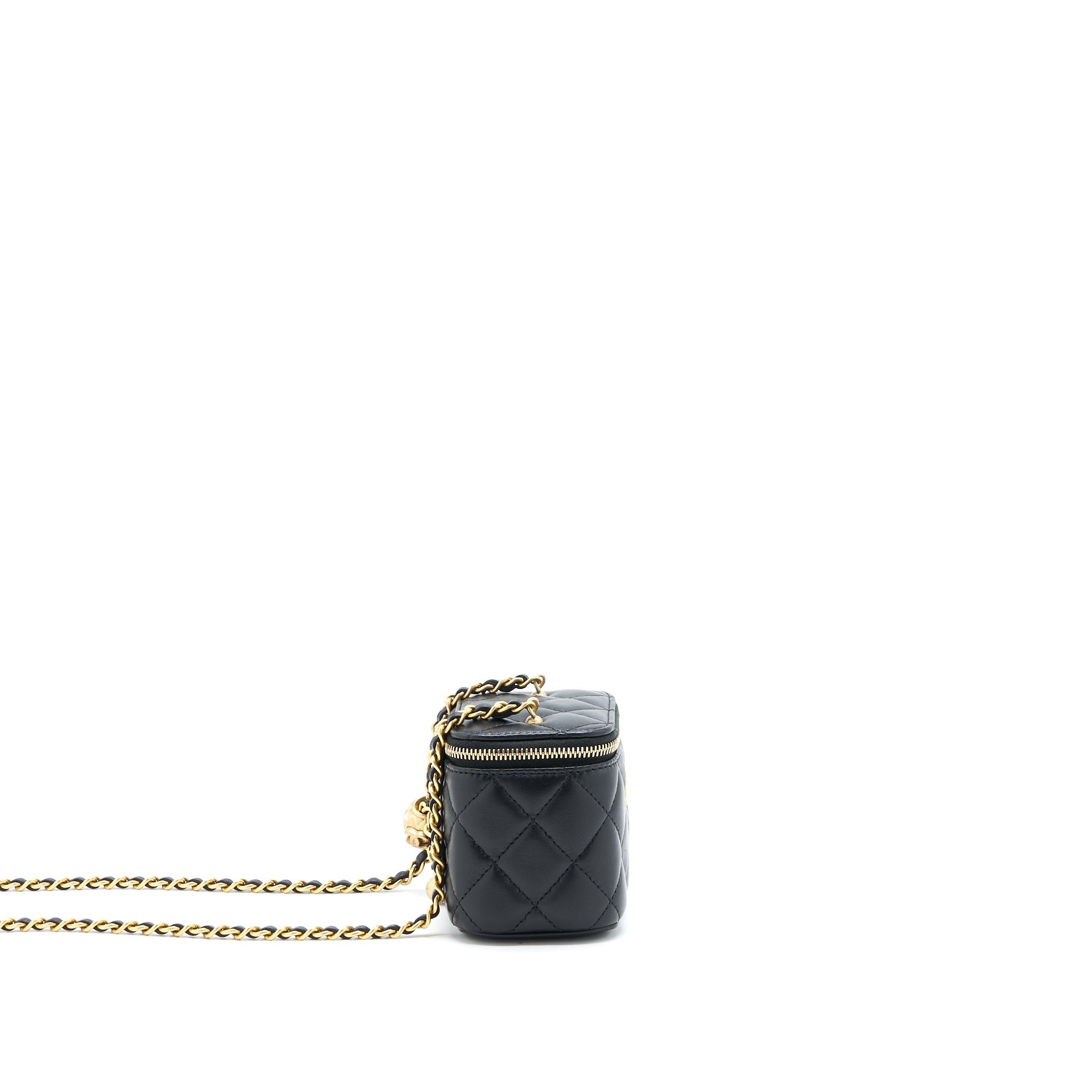 CHANEL PEARL CRUSH MINI VANITY WITH CHAIN LAMBSKIN BLACK GHW (MICROCHIP)