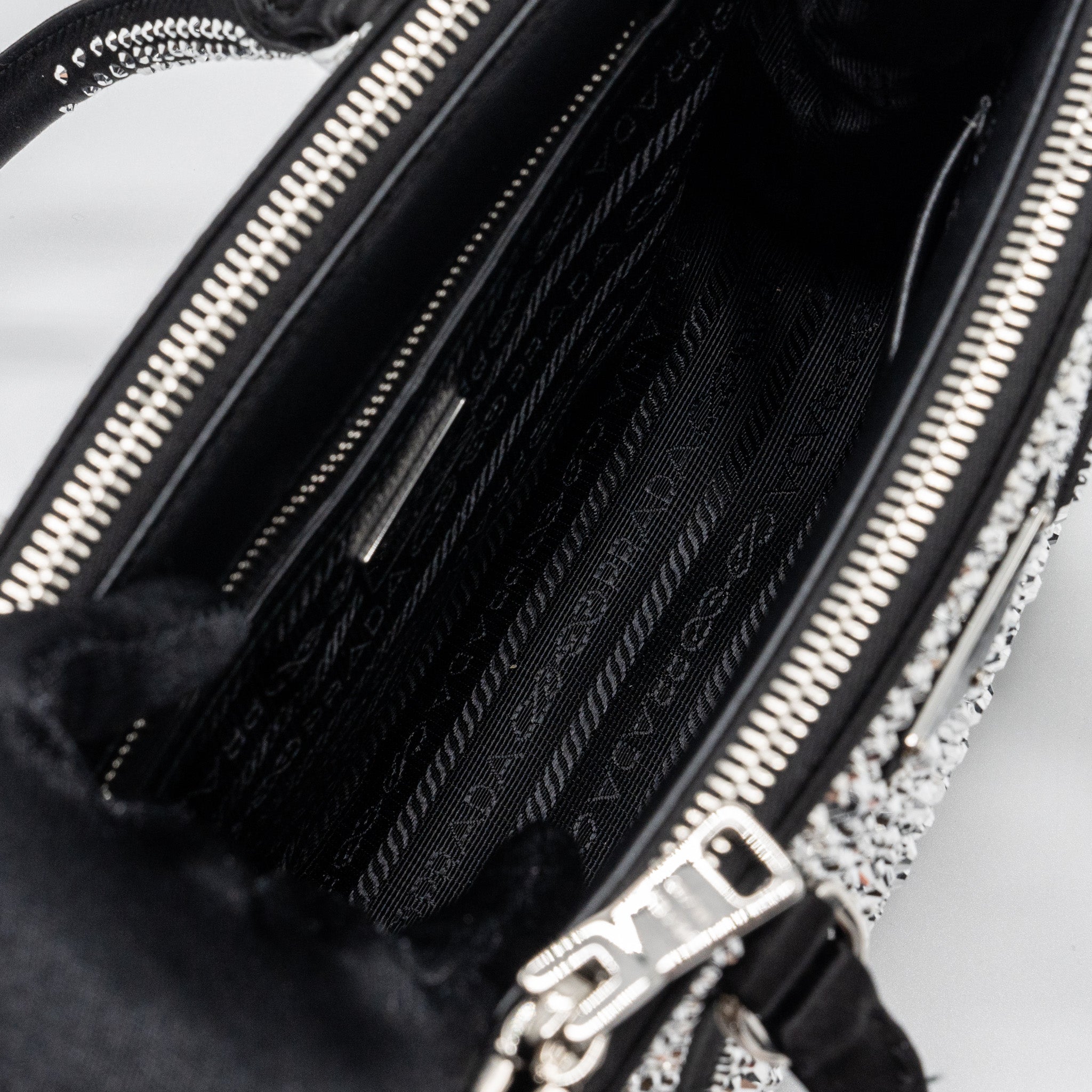 PRADA GALLERIA SATIN MINI BAG WITH CRYSTAL BLACK SHW