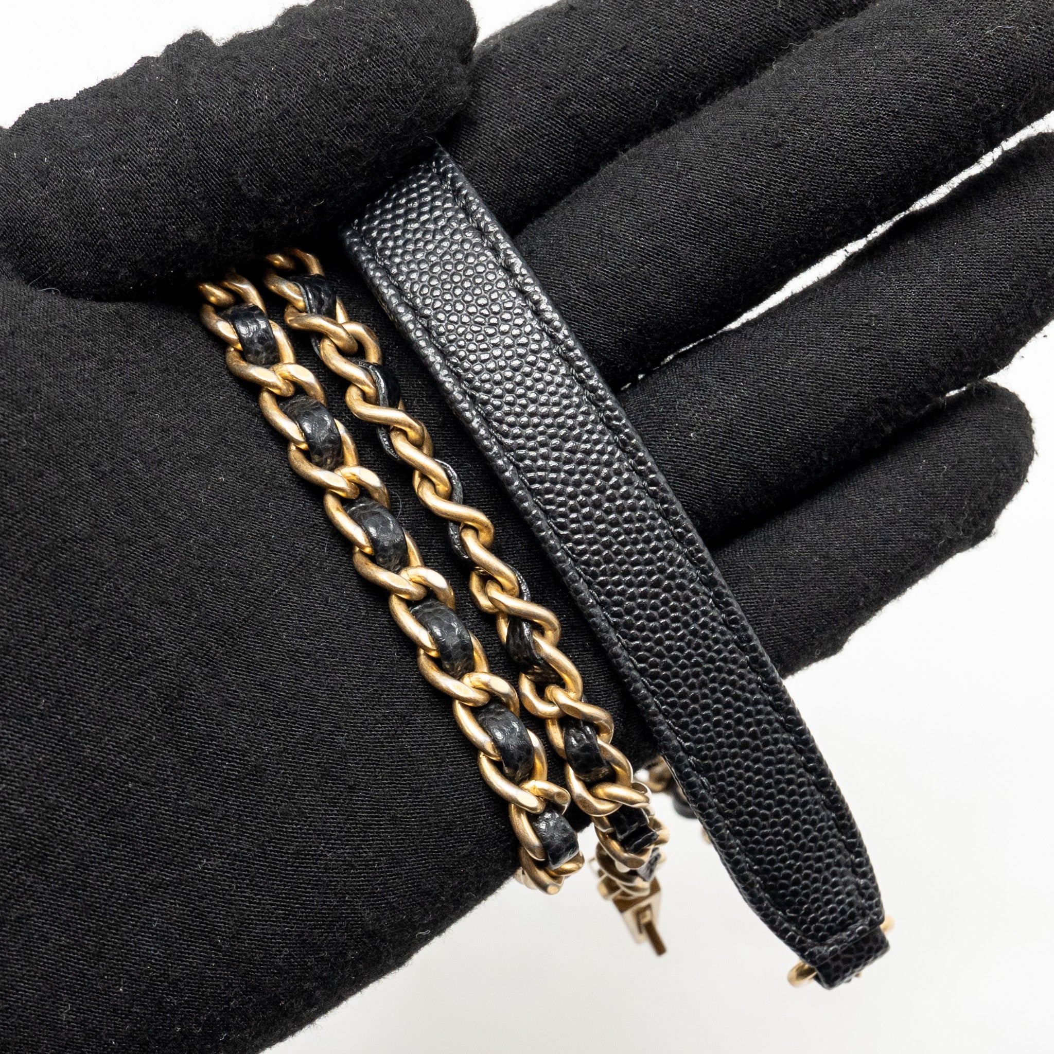CHANEL SMALL COCO HANDLE WITH LIZARD EMBOSSED HANDLE CHEVRON CAVIAR BLACK GHW