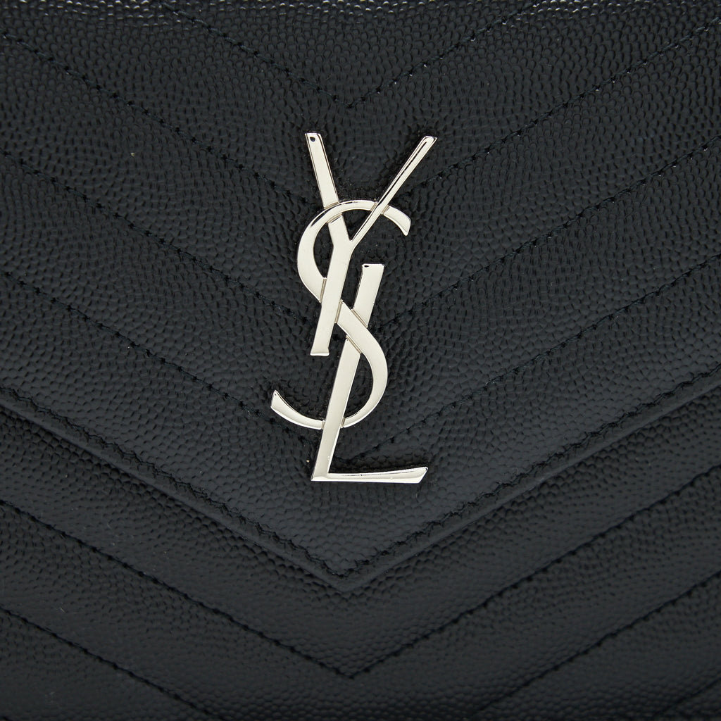SAINT LAURENT/YSL CASSANDRA MATELASSE ENVELOPE CHAIN WALLET GRAINED CALFSKIN BLACK SHW