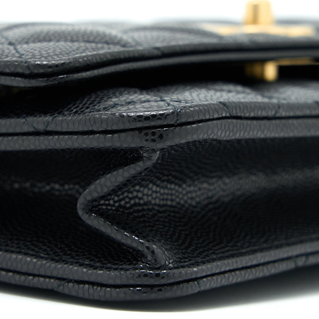 CHANEL 22A TWIST YOUR BUTTON WALLET ON CHAIN CAVIAR BLACK GHW (MICROCHIP)