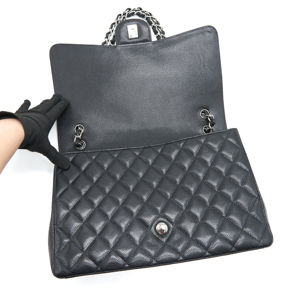 CHANEL CAVIER CLASSIC MAXI SINGLE FLAP BAG BLACK SHW