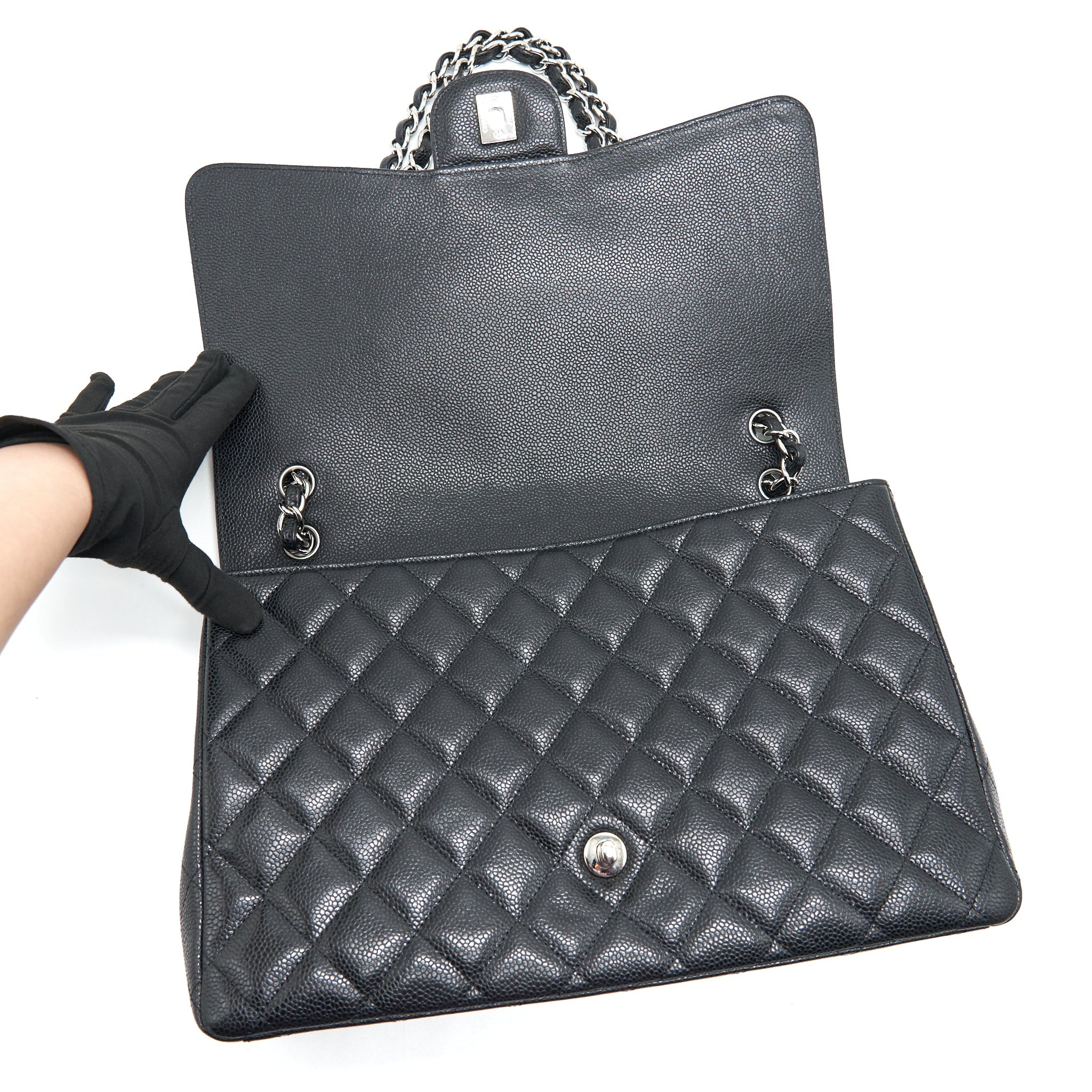 CHANEL CAVIER CLASSIC MAXI SINGLE FLAP BAG BLACK SHW