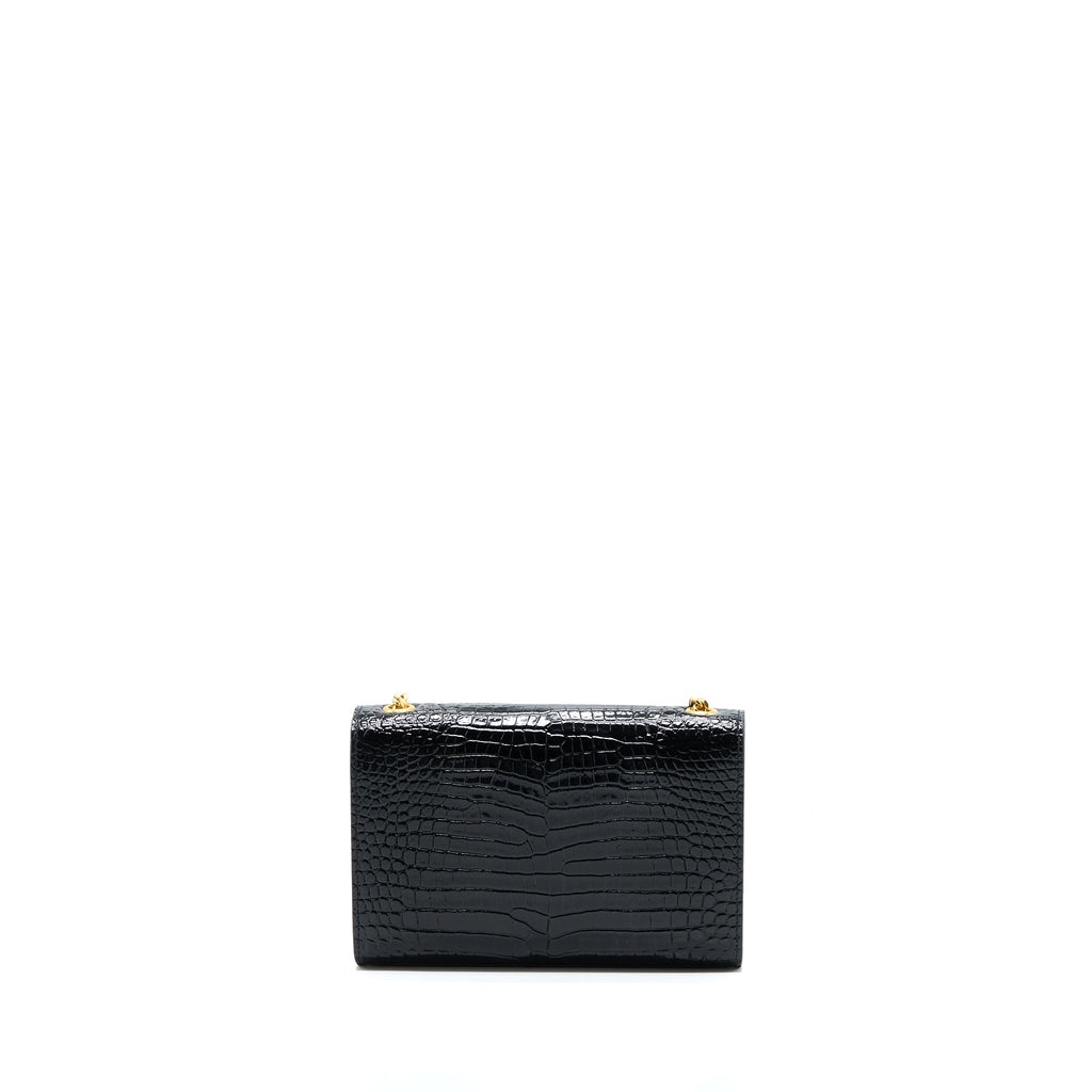 SAINT LAURENT KATE BAG CROC EMBOSSED CALFSKIN BLACK GHW