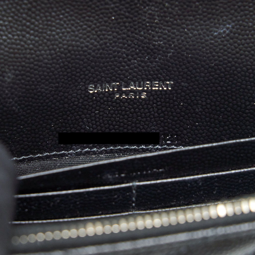 SAINT LAURENT/YSL CASSANDRA MATELASSE ENVELOPE CHAIN WALLET GRAINED CALFSKIN BLACK SHW