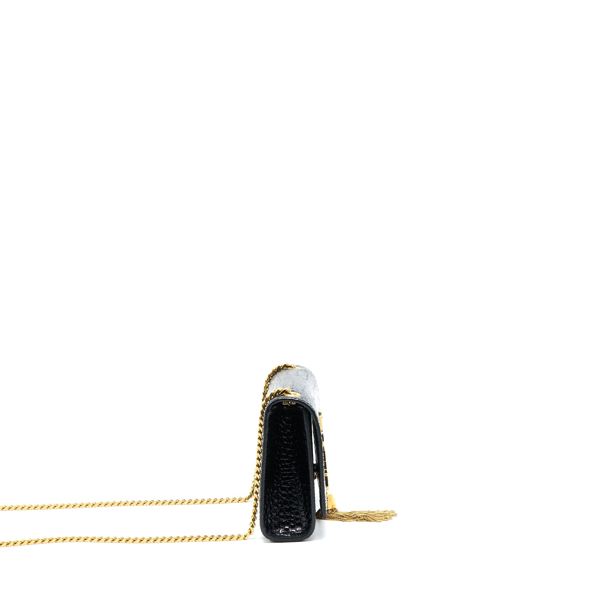 SAINT LAURENT KATE BAG CROC EMBOSSED CALFSKIN BLACK GHW