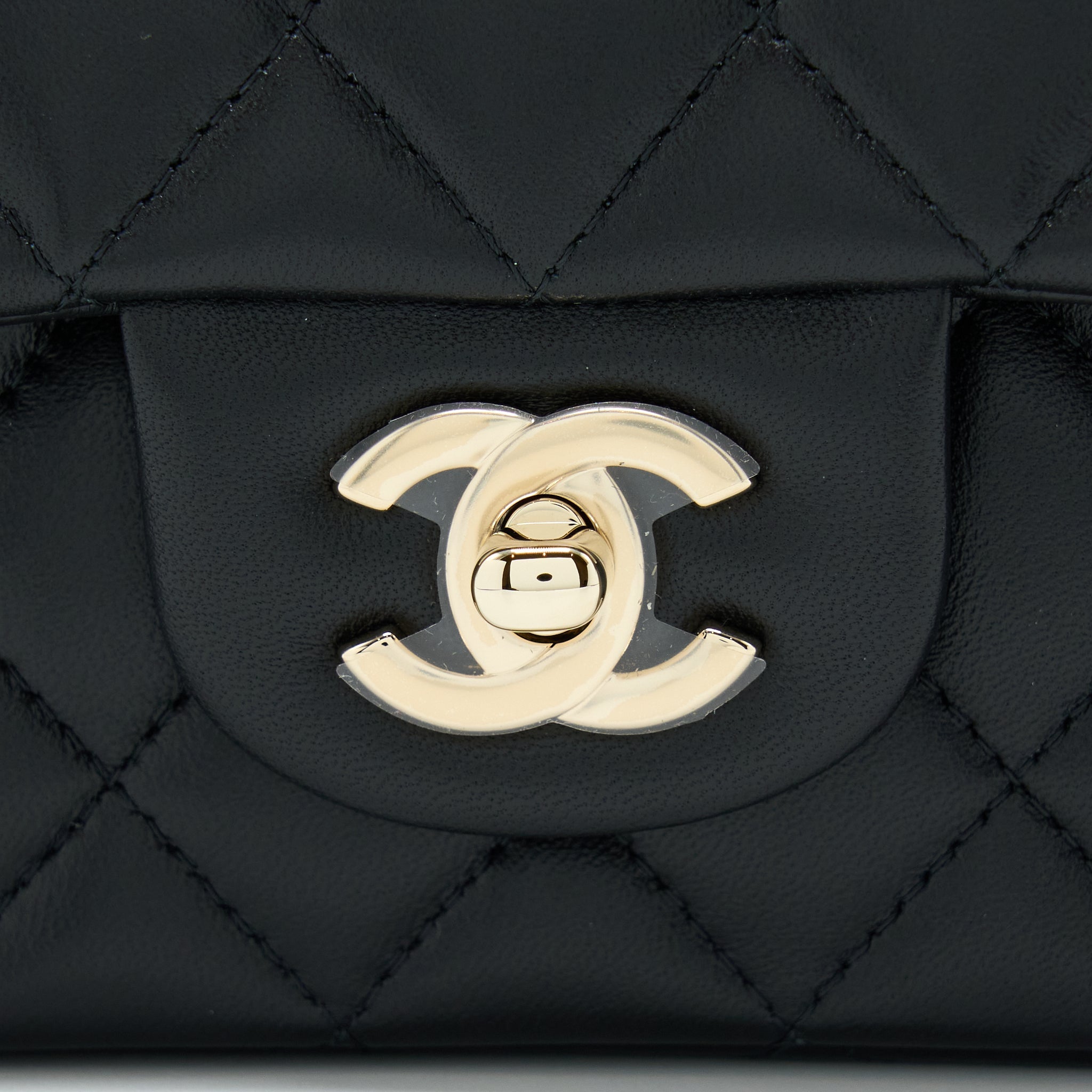 CHANEL 22A TOP HANDLE MINI RECTANGULAR FLAP BAG LAMBSKIN BLACK GHW (MICROCHIP)