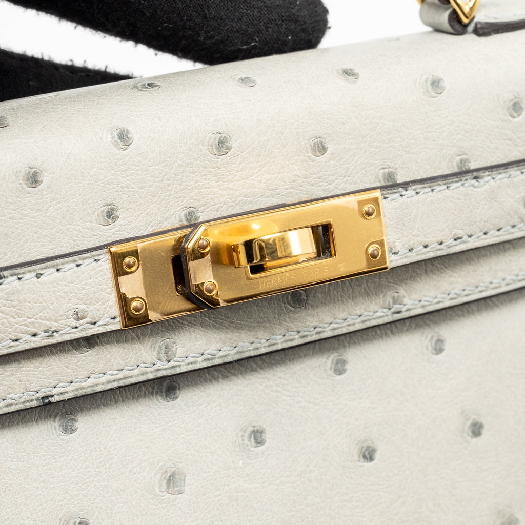 HERMES MINI KELLY II OSTRICH BLUE GLAZIER GHW