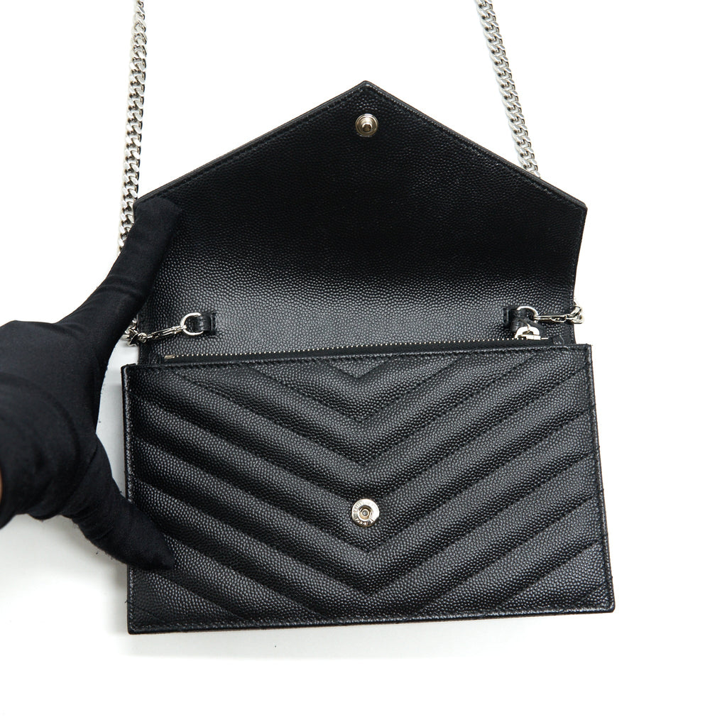 SAINT LAURENT/YSL CASSANDRA MATELASSE ENVELOPE CHAIN WALLET GRAINED CALFSKIN BLACK SHW