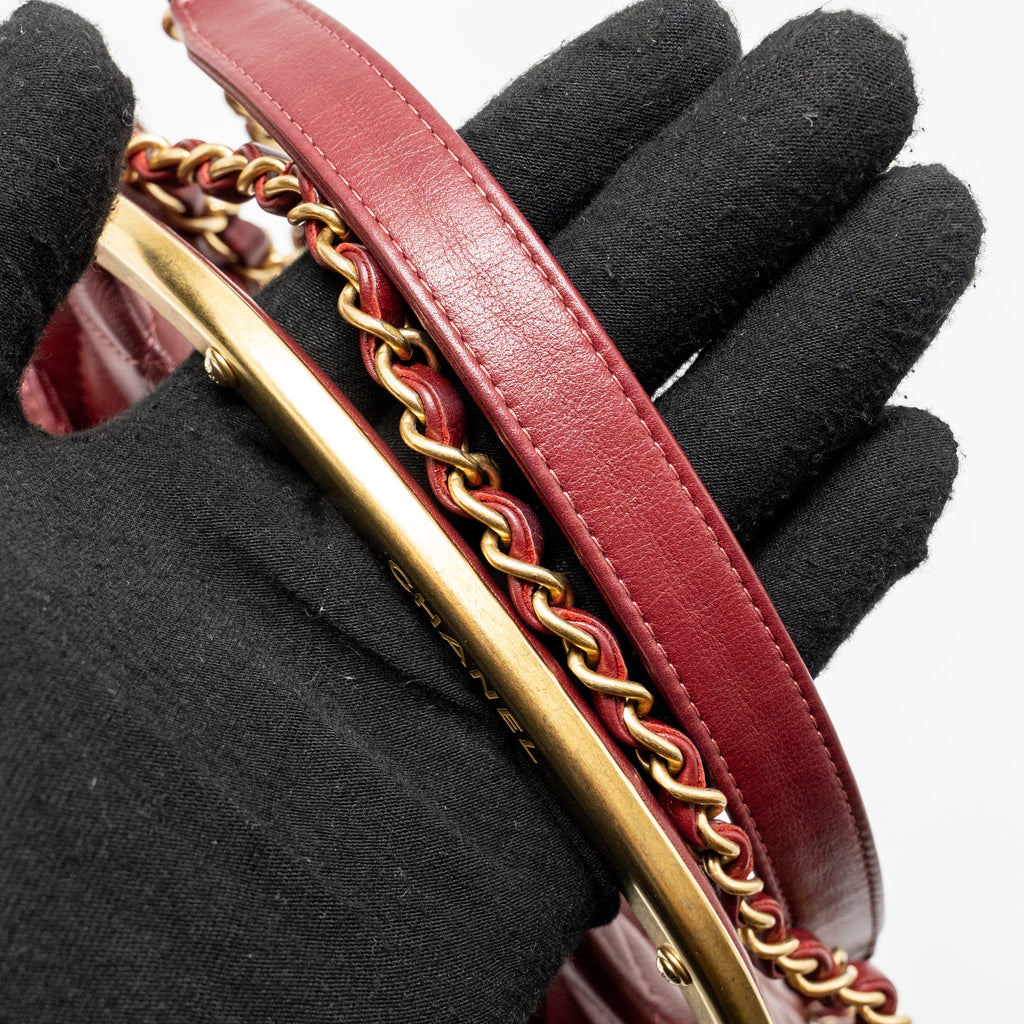 CHANEL HANGER FLAP BAG LAMBSKIN DARK RED GHW (MICROCHIP)