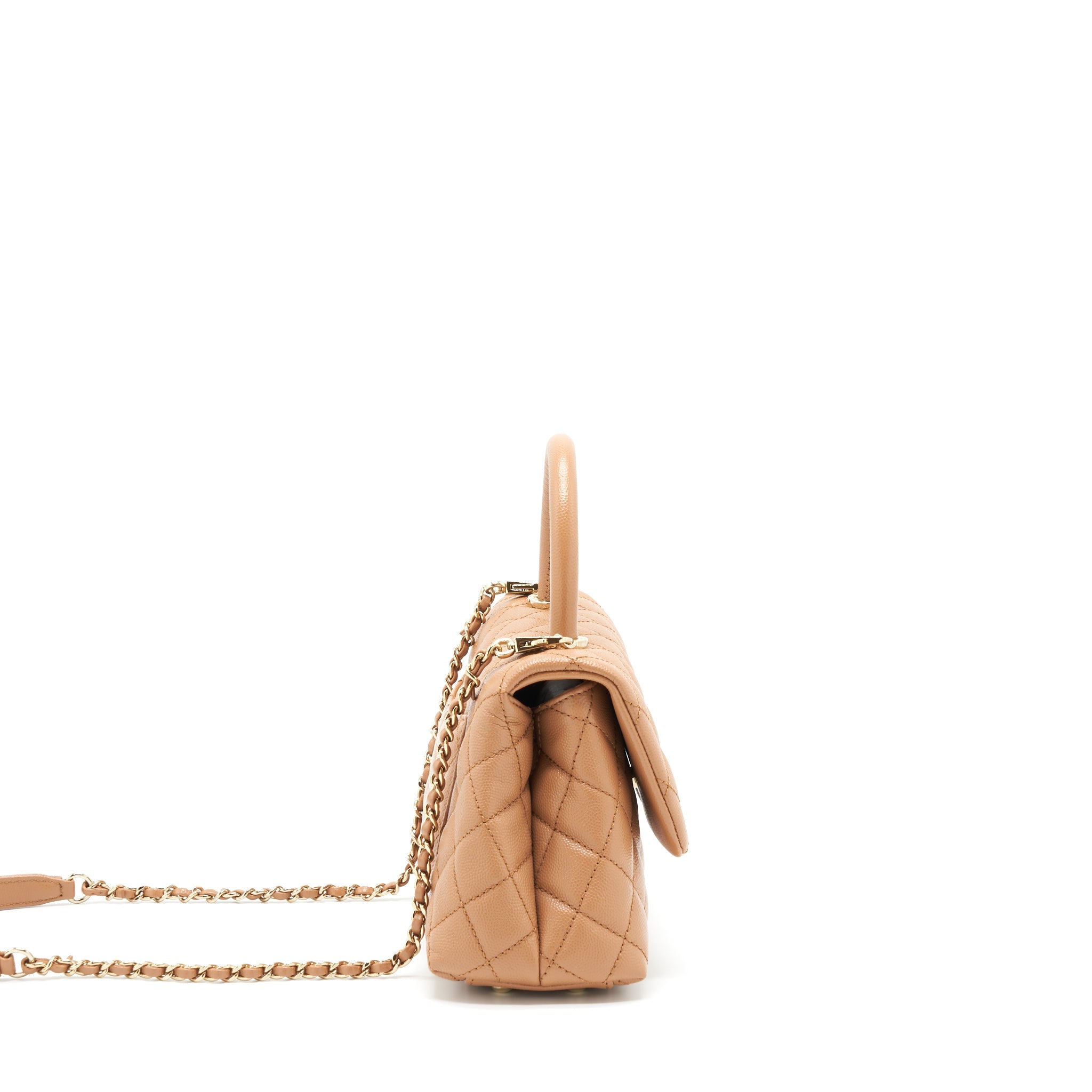 CHANEL 21P SMALL COCO HANDLE CAVIAR NB356 CARAMEL LGHW