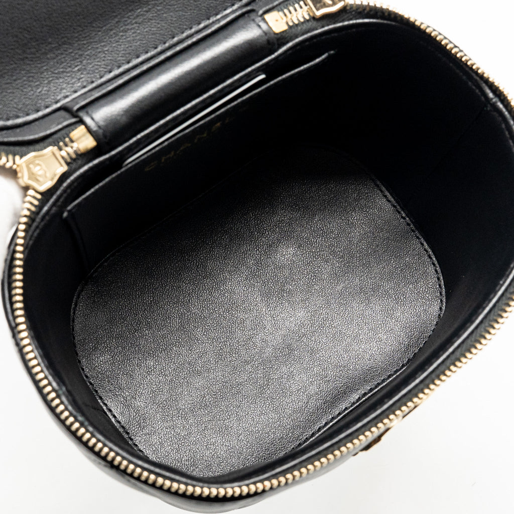 CHANEL TRENDY CC ROUND VANITY CASE CROSSBODY BAG LAMBSKIN BLACK LGHW