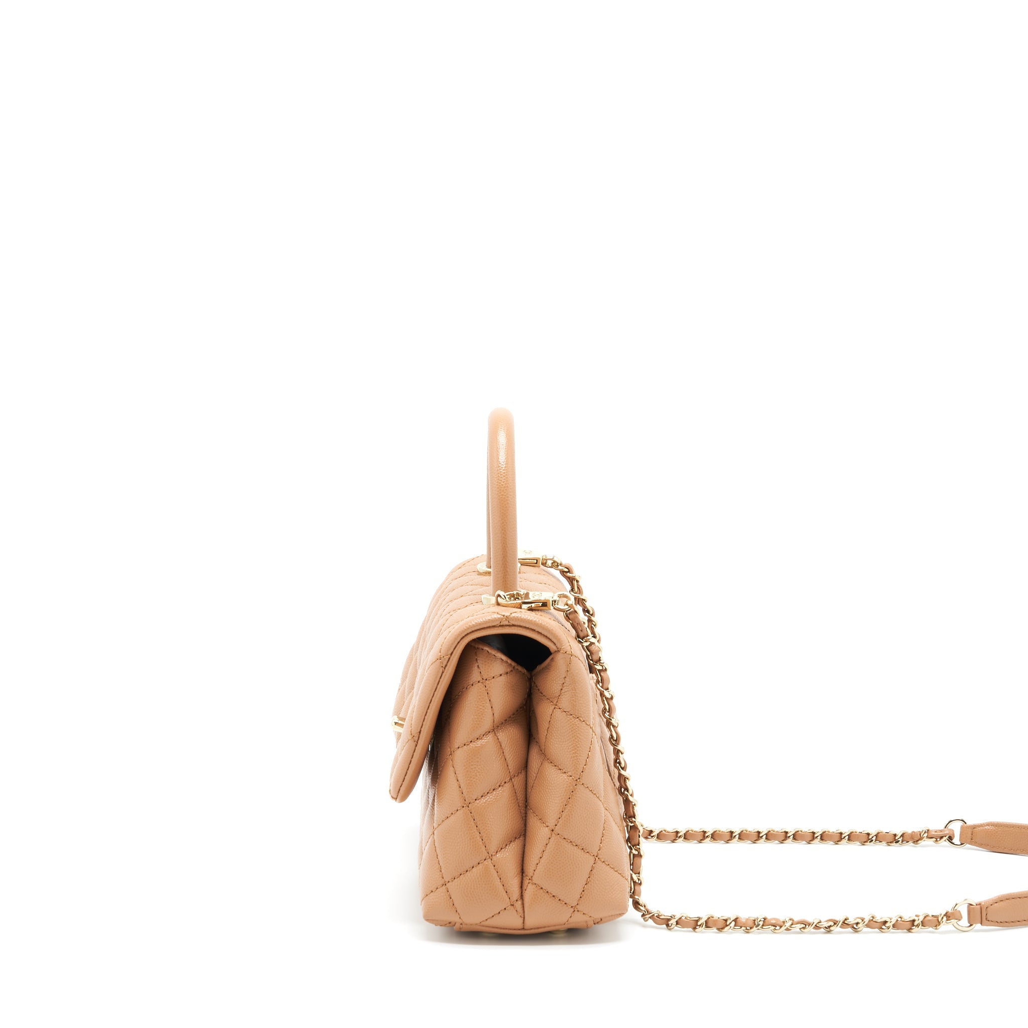 CHANEL 21P SMALL COCO HANDLE CAVIAR NB356 CARAMEL LGHW